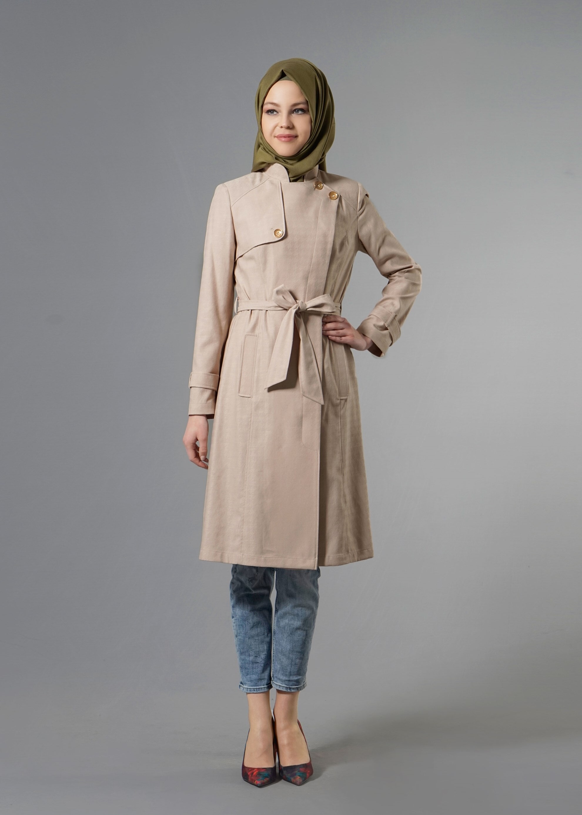 Tesettür giyim BEJ 1771 Beril Tesettür Trench 38/44 TEK38
