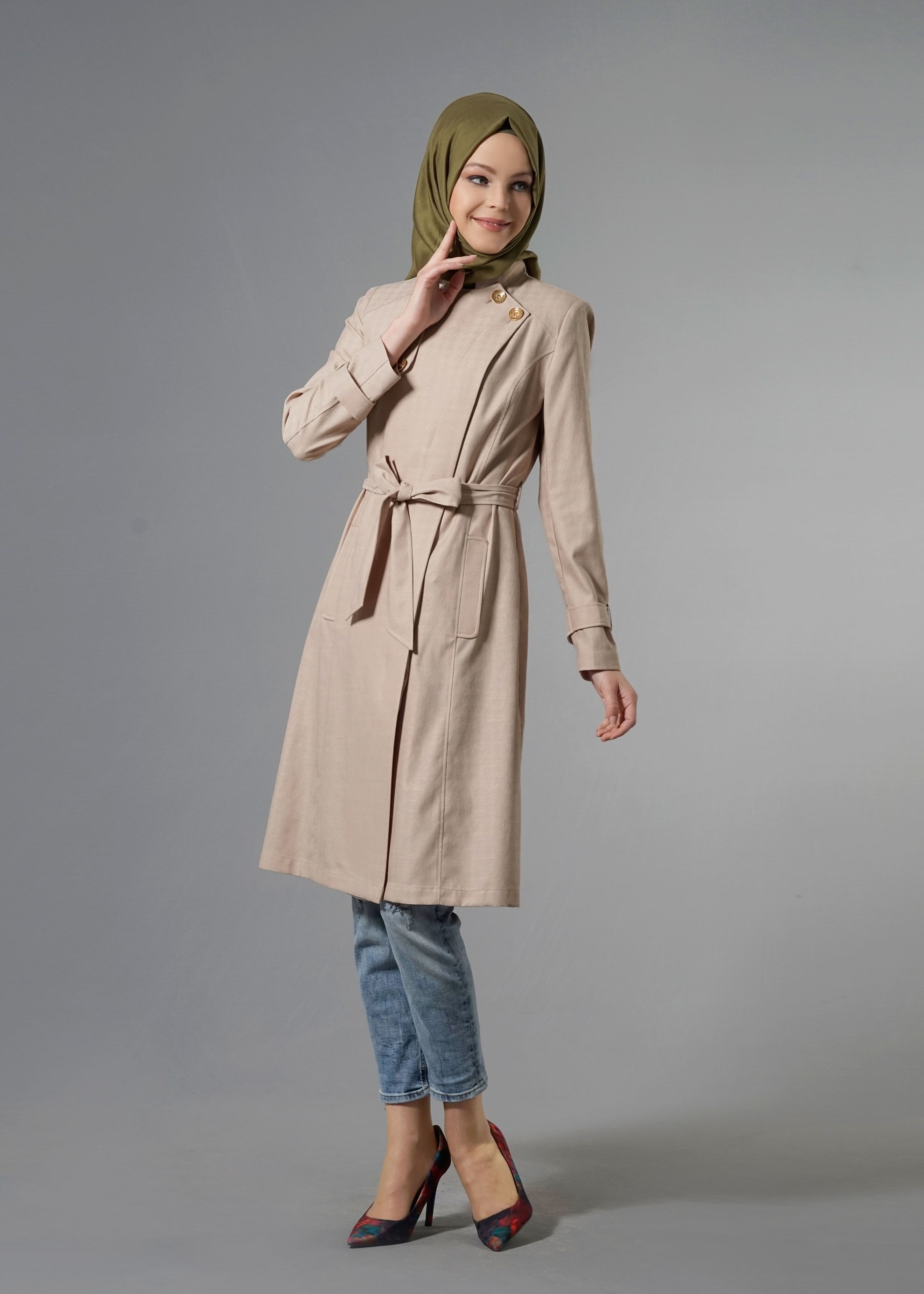 Tesettür giyim BEJ 1771 Beril Tesettür Trench 38/44 TEK38