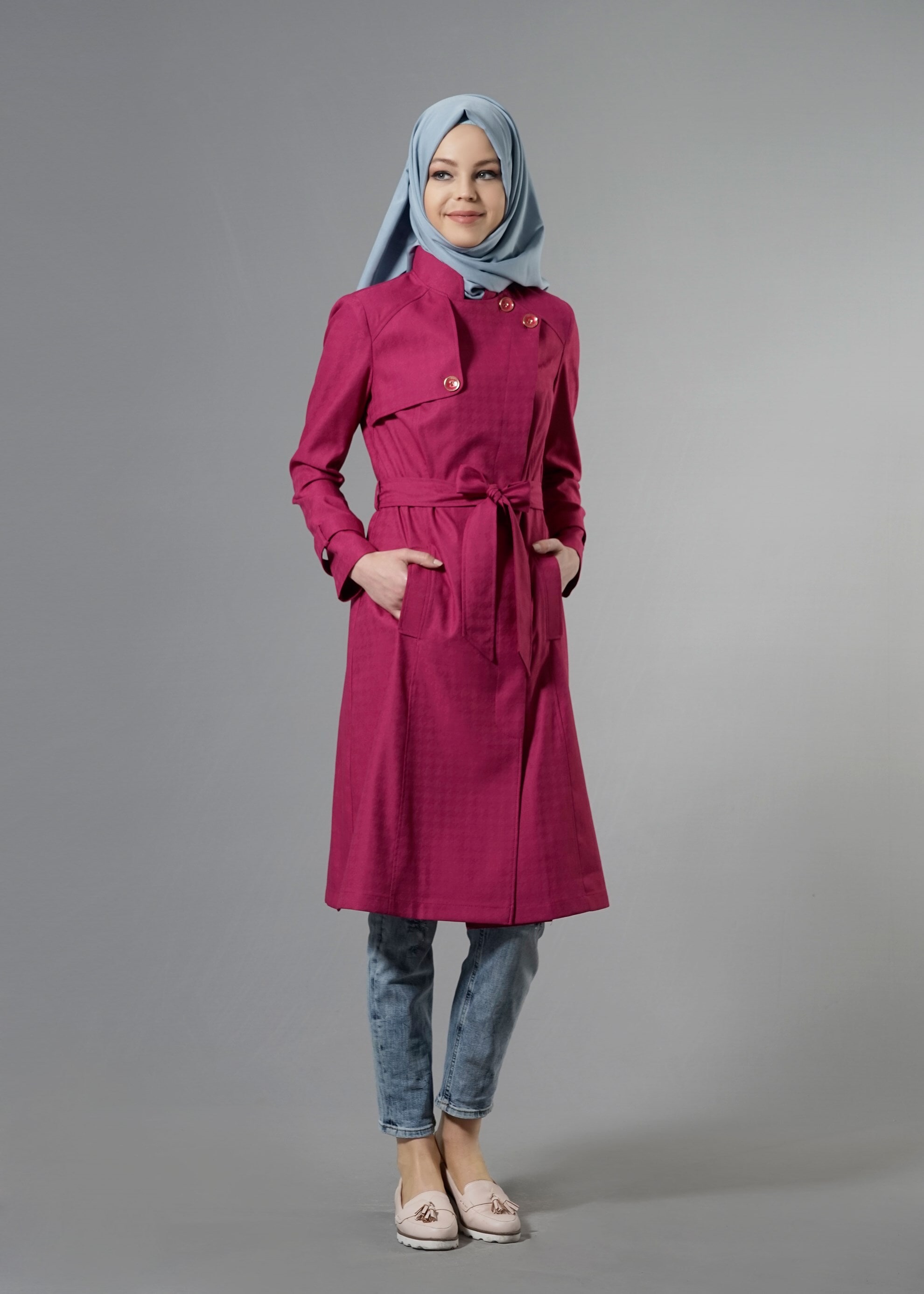 Tesettür giyim FUŞYA 1771 Beril Tesettür Trench 38/44 TEK38