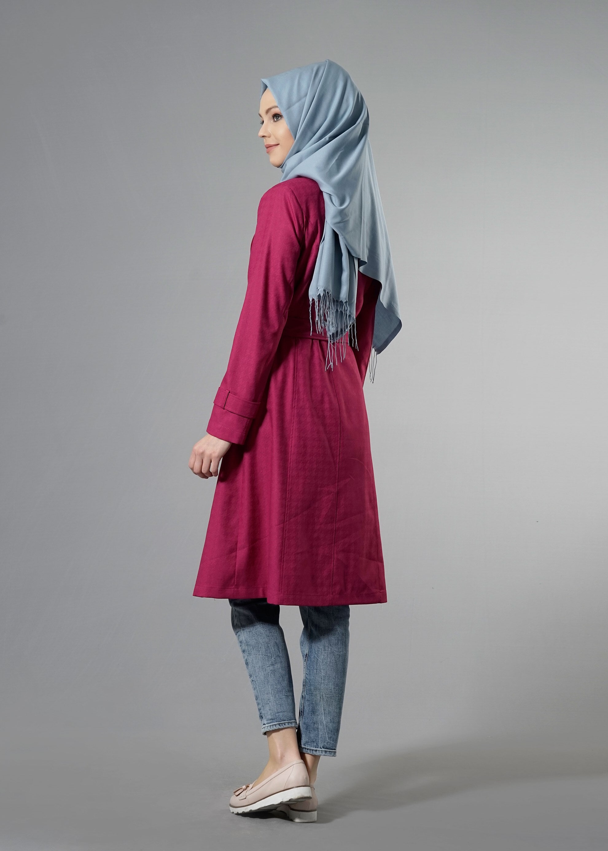 Tesettür giyim FUŞYA 1771 Beril Tesettür Trench 38/44 TEK38
