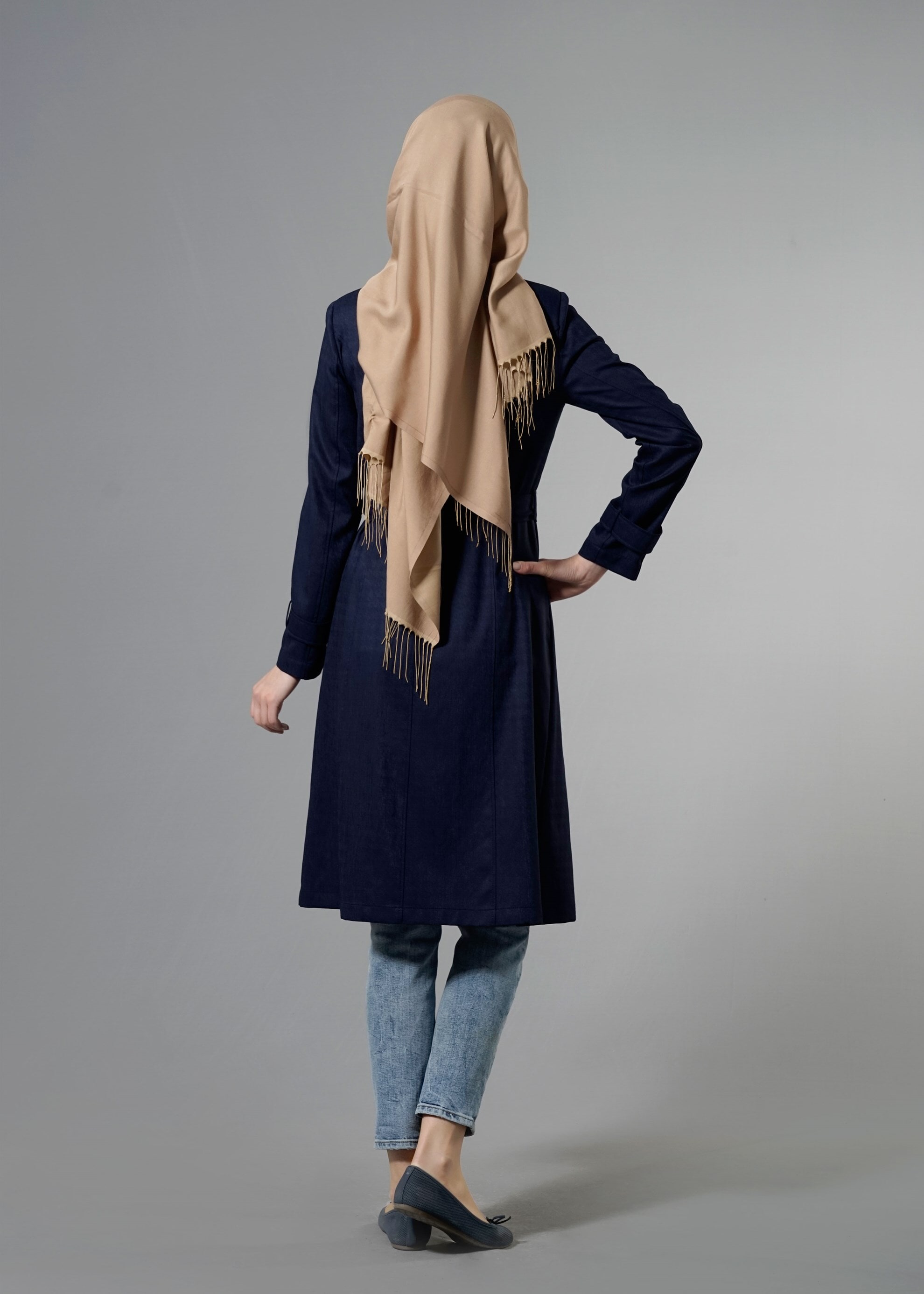 Tesettür giyim LACİVERT 1771 Beril Tesettür Trench 38/44 TEK38