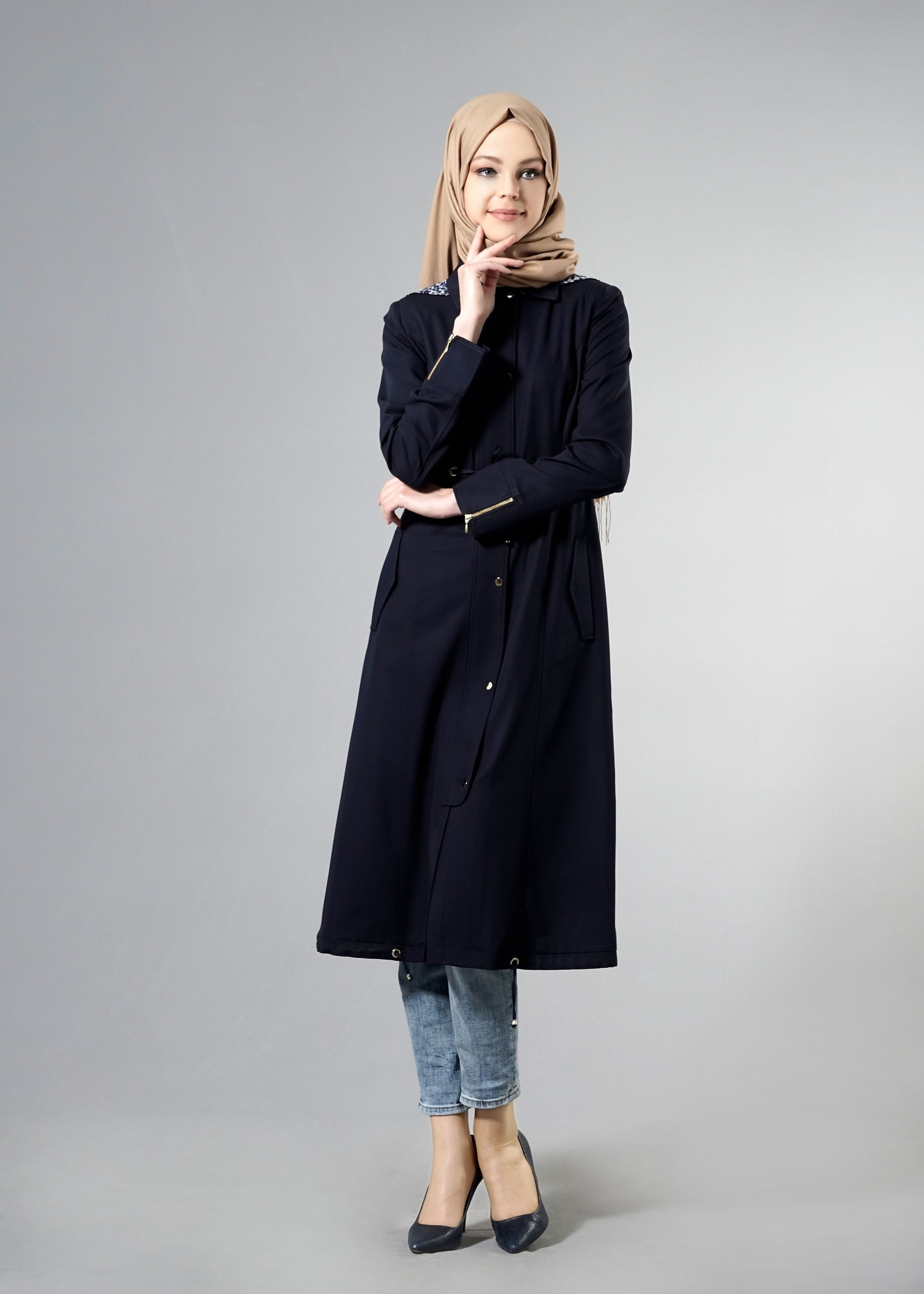 Tesettür giyim LACİVERT 1784 Hilton Tesettür Trench 38/46 TEK40