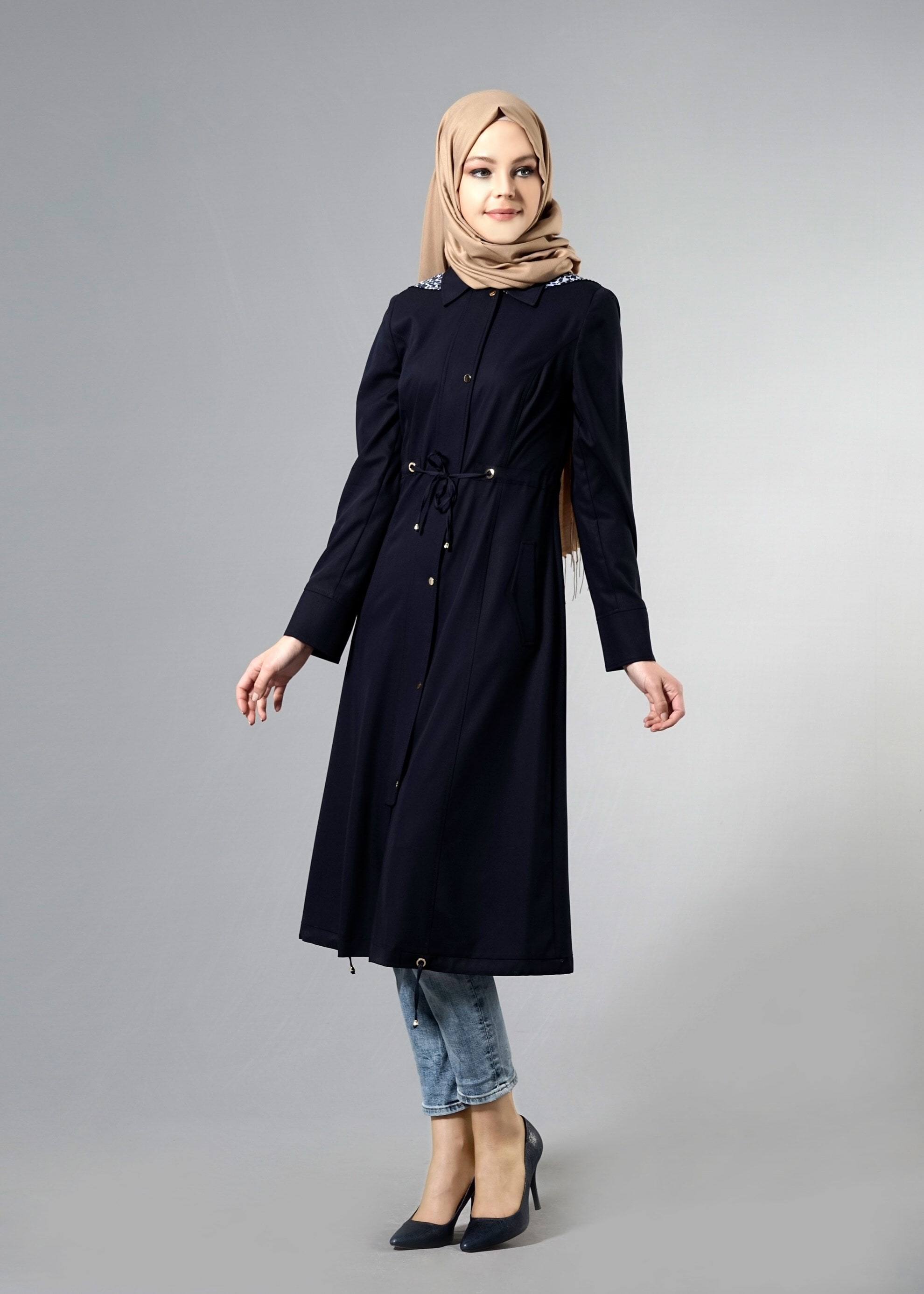 Tesettür giyim LACİVERT 1784 Hilton Tesettür Trench 38/46 TEK40