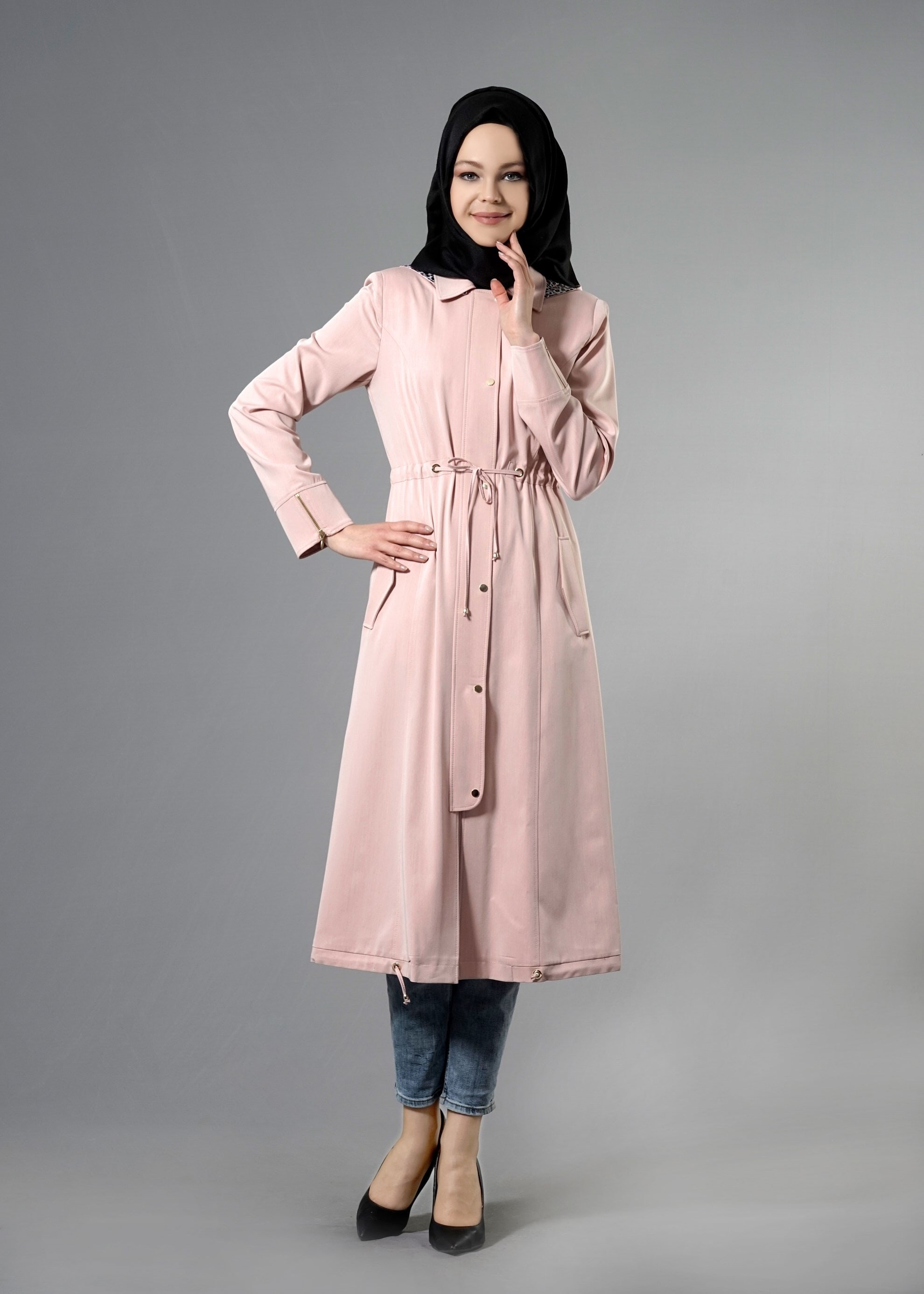 Tesettür giyim PUDRA 1784 Hilton Tesettür Trench 38/46 TEK40