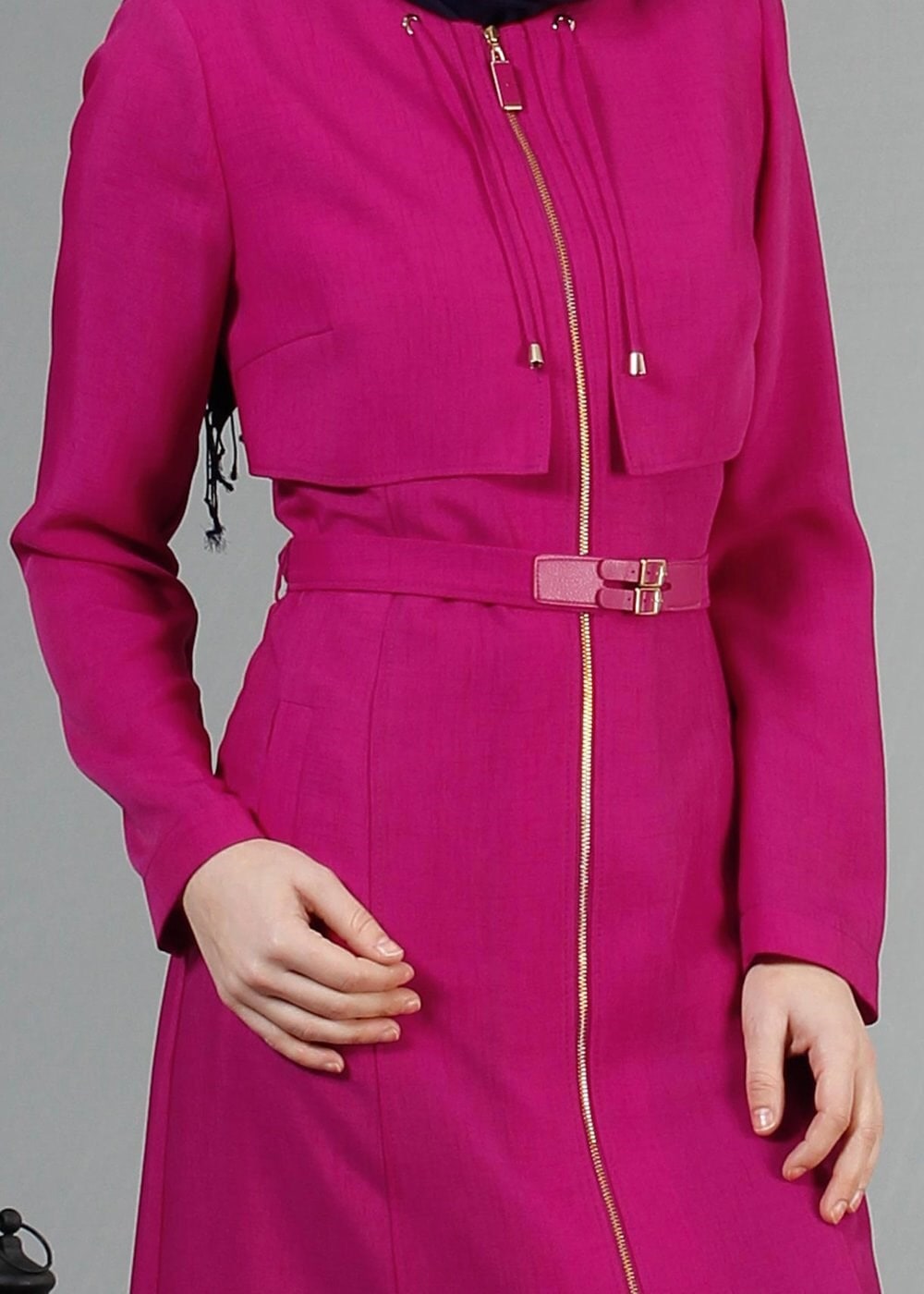 Tesettür giyim FUŞYA BAĞCIK DETAYLI TRENÇKOT 1785