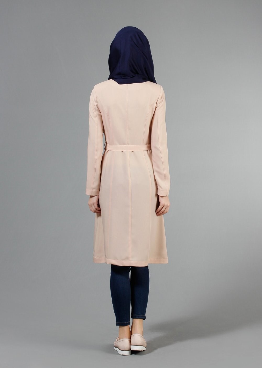 Tesettür giyim PUDRA BAĞCIK DETAYLI TRENÇKOT 1785