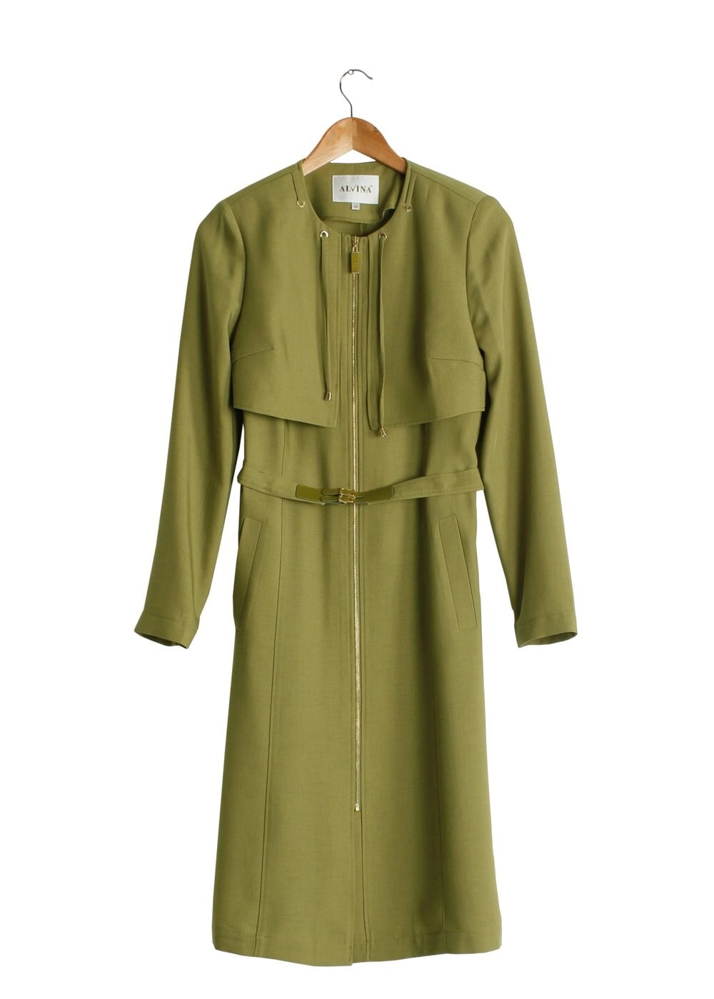 Tesettür giyim YEŞİL BAĞCIK DETAYLI TRENÇKOT 1785