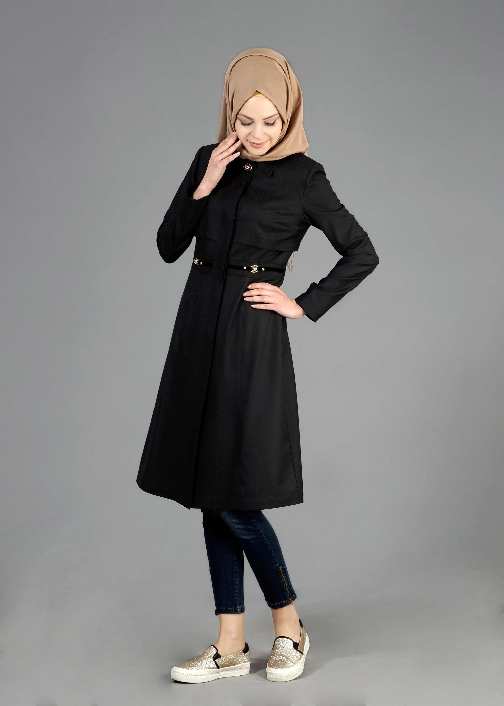 Tesettür giyim SİYAH 1786 Crista Tesettür 652 Trech 38/44 TEK38