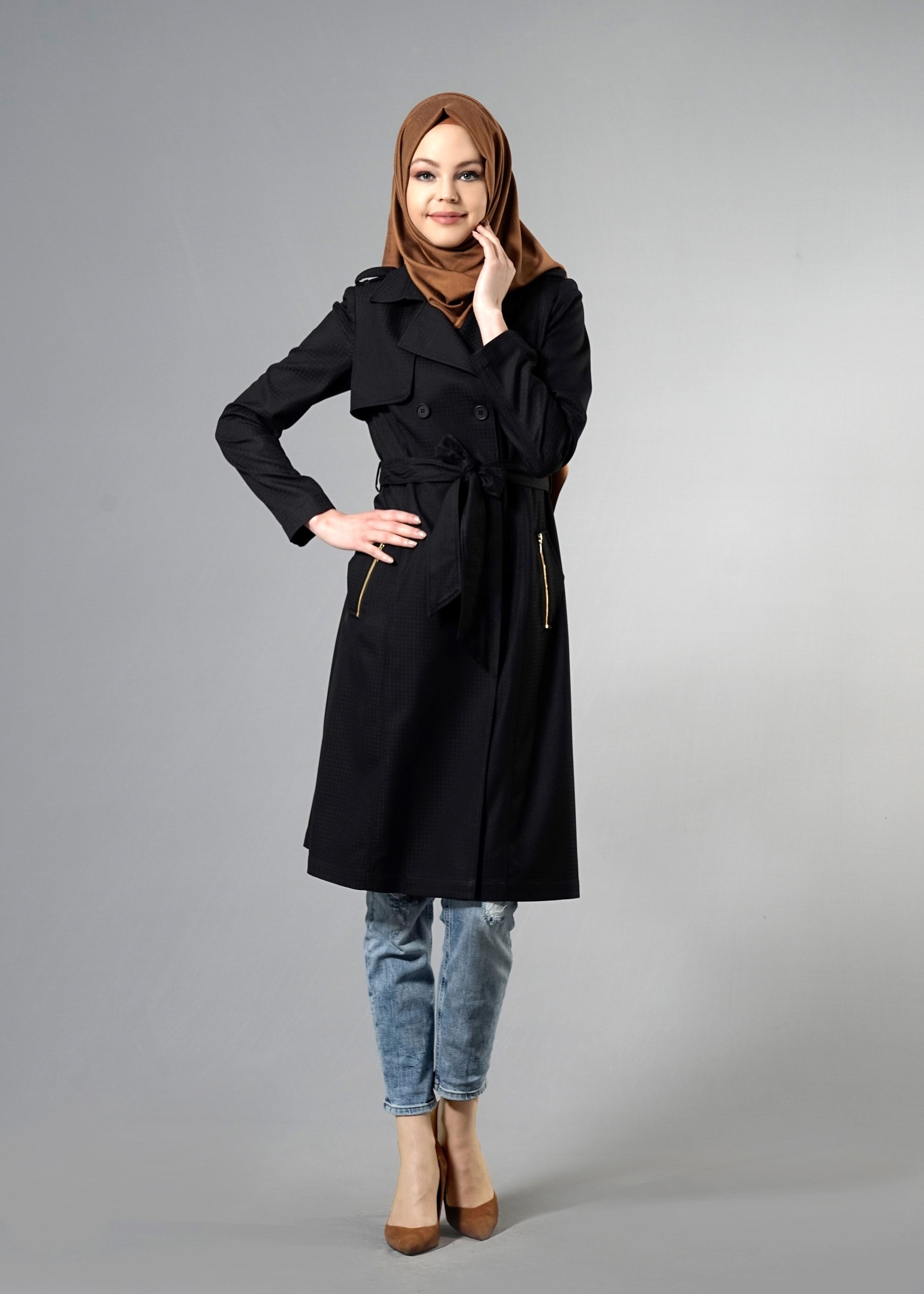 Tesettür giyim SİYAH 1787 Crista Tesettür 652 Trench 38/44 TEK38