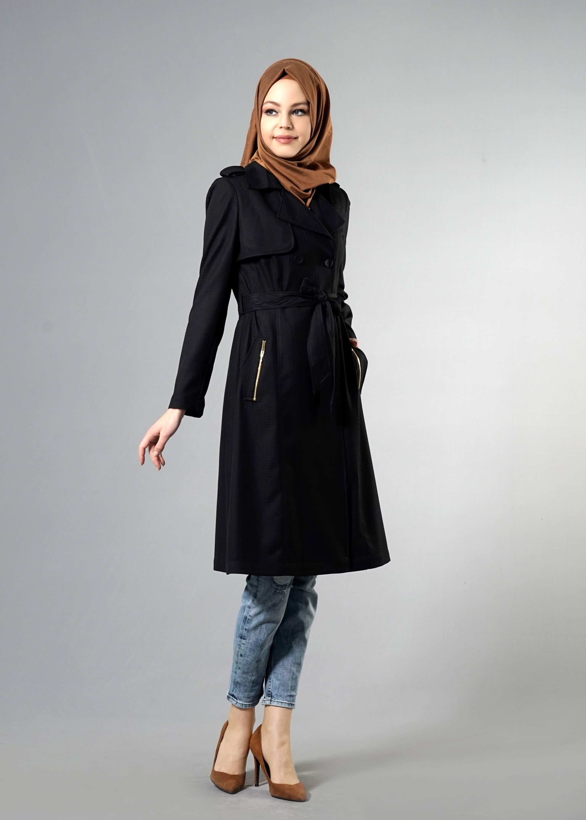 Tesettür giyim SİYAH 1787 Crista Tesettür 652 Trench 38/44 TEK38