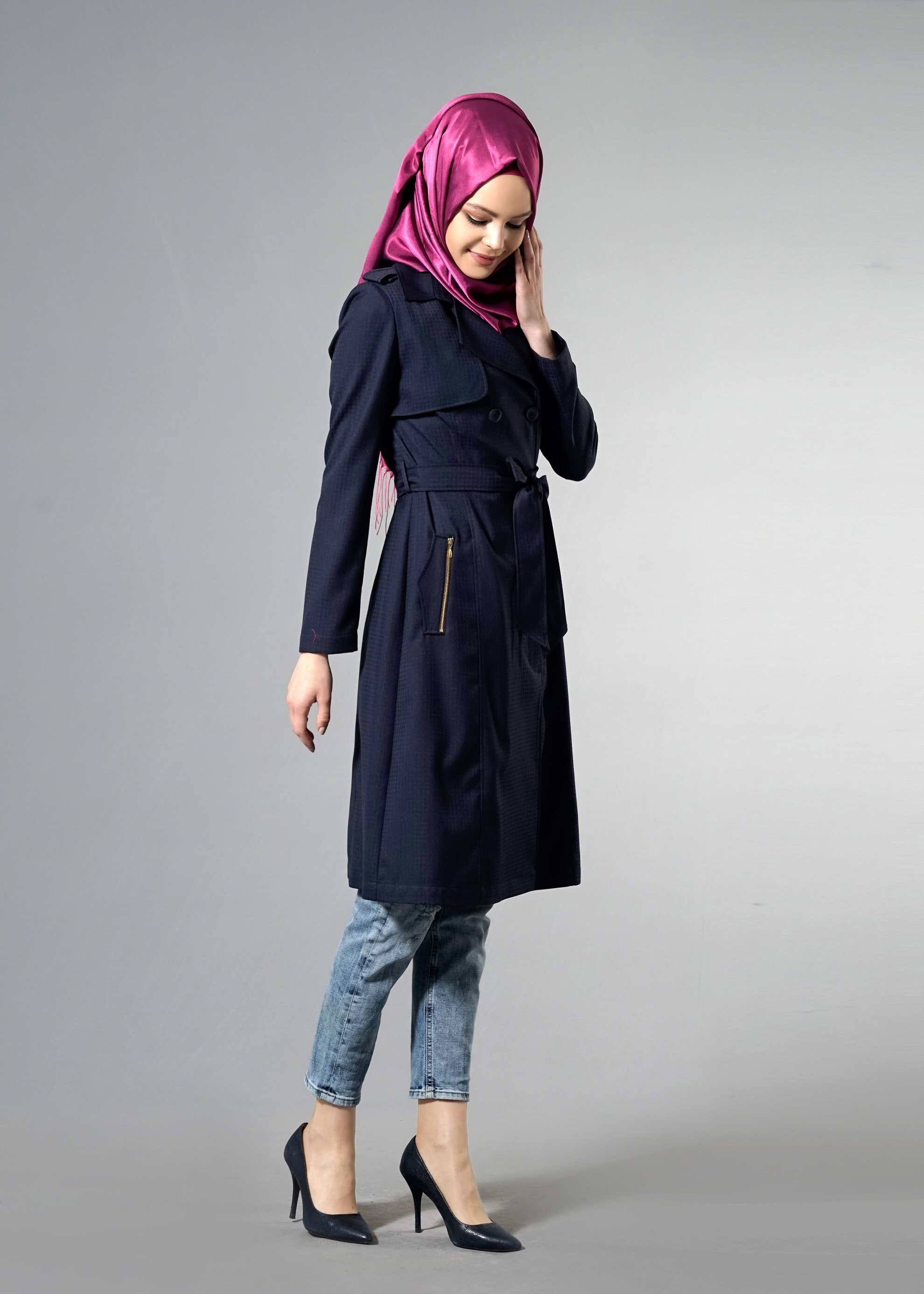 Tesettür giyim LACİVERT 1787 Crista Tesettür 652 Trench 38/44 TEK38