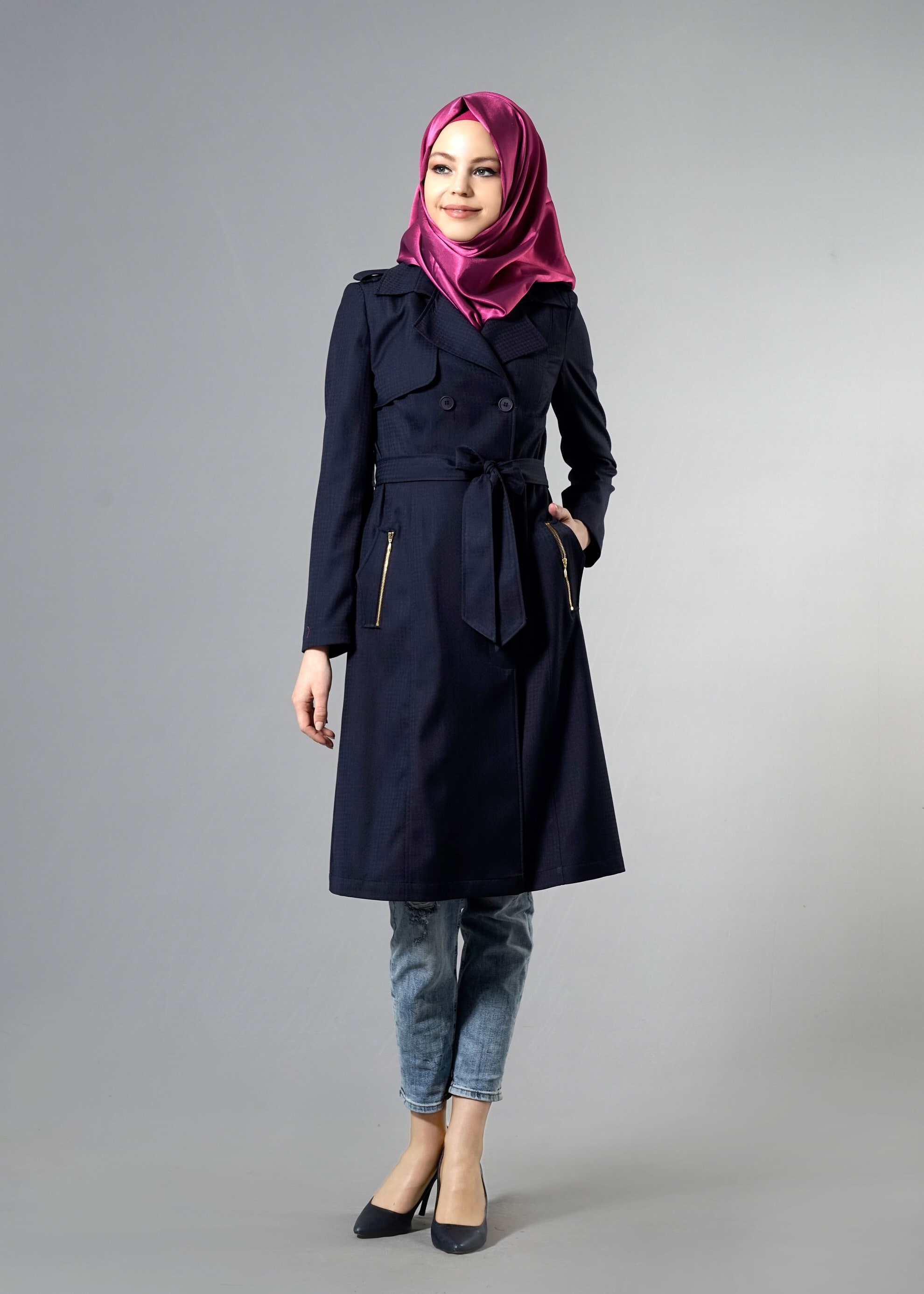 Tesettür giyim LACİVERT 1787 Crista Tesettür 652 Trench 38/44 TEK38