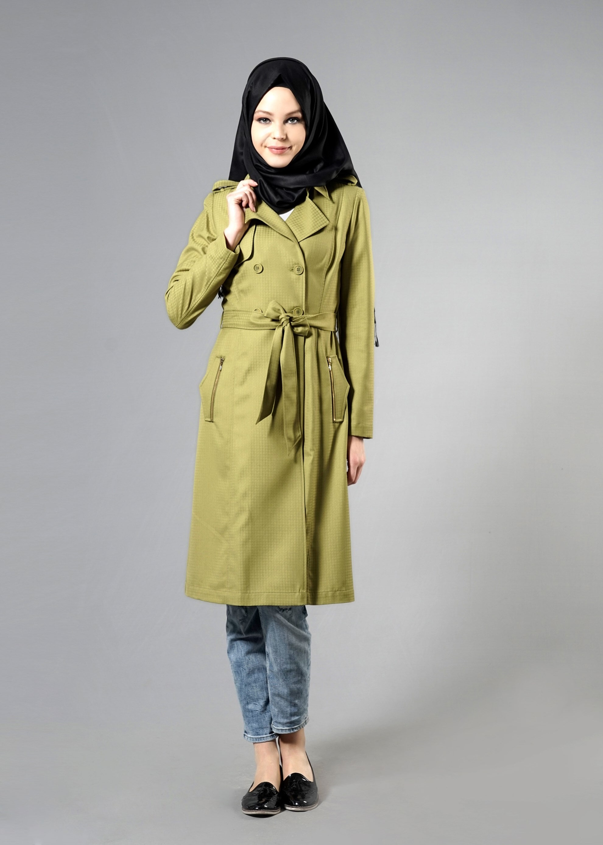 Tesettür giyim YEŞİL 1787 Crista Tesettür 652 Trench 38/44 TEK38