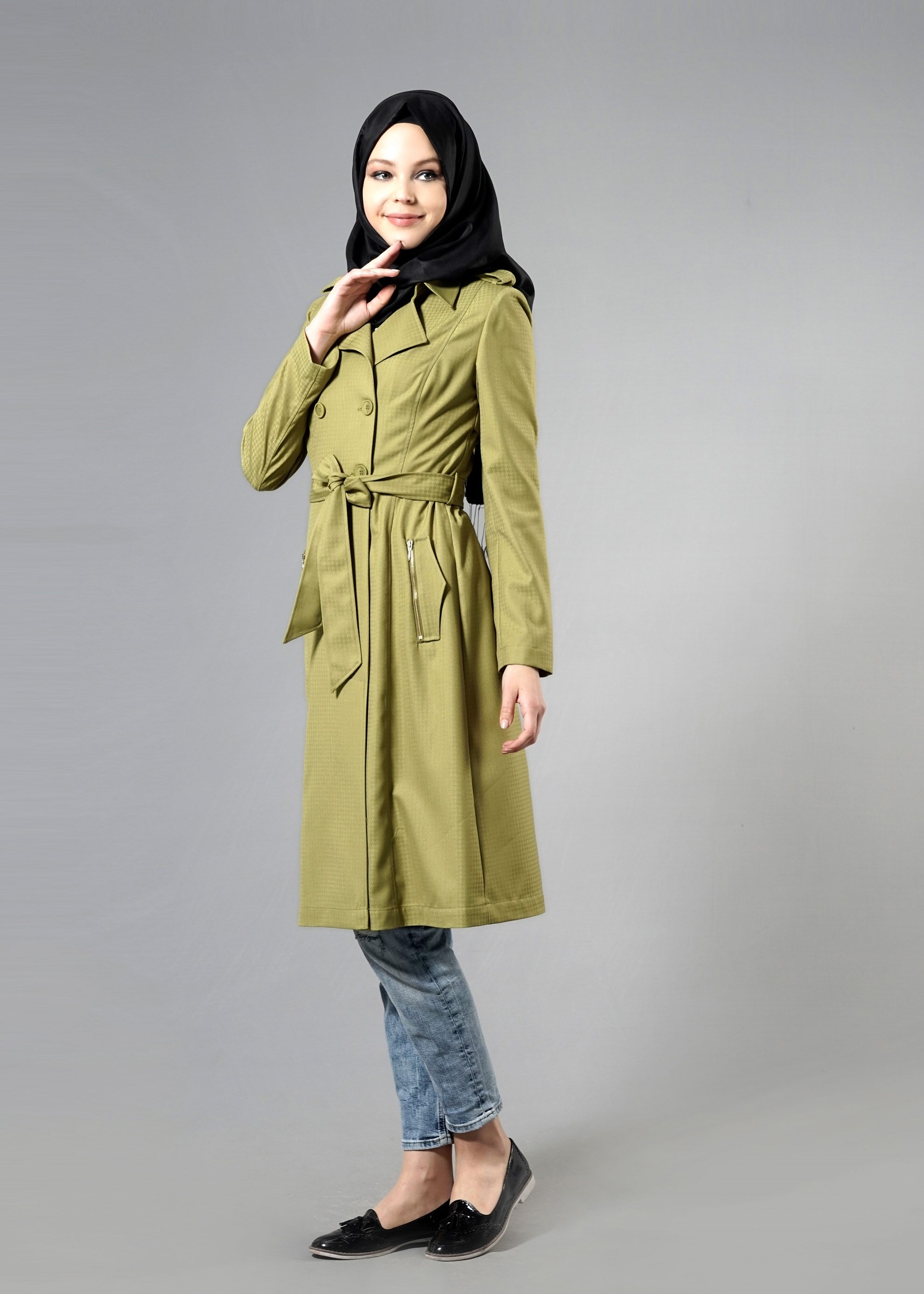 Tesettür giyim YEŞİL 1787 Crista Tesettür 652 Trench 38/44 TEK38