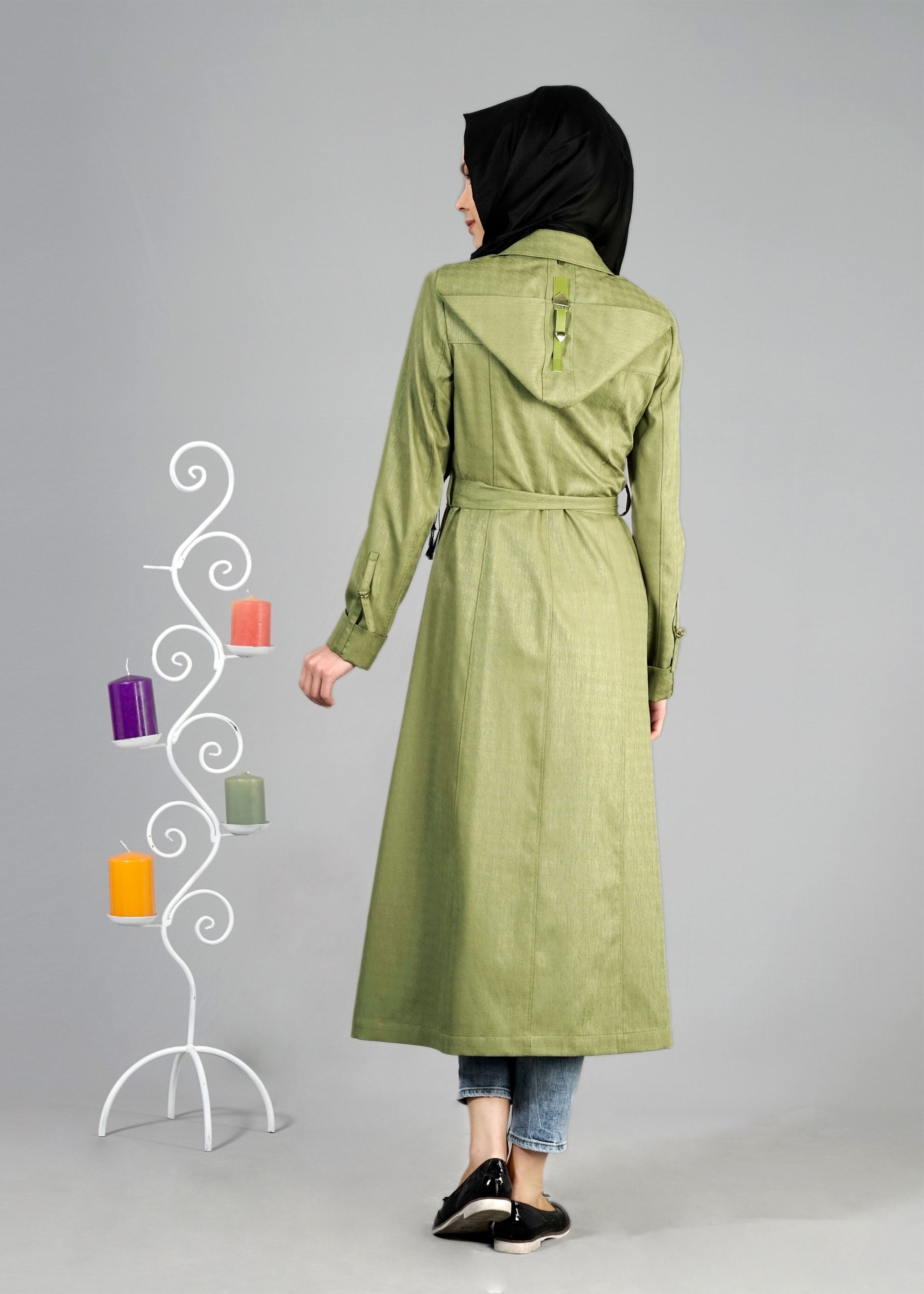 Tesettür giyim YEŞİL 1789 Beril Tesettür 736 Trench 38/46 TEK40