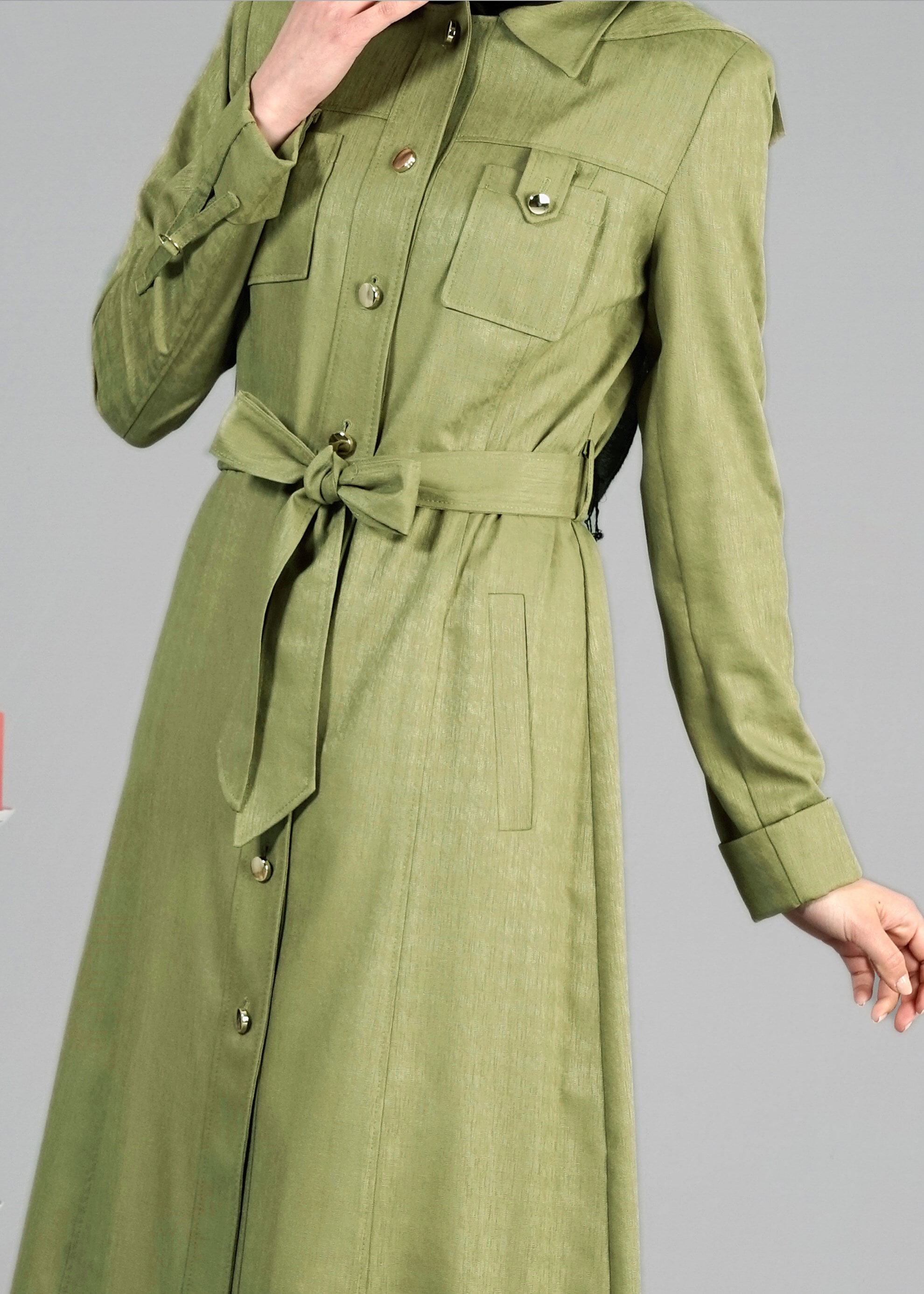 Tesettür giyim YEŞİL 1789 Beril Tesettür 736 Trench 38/46 TEK40