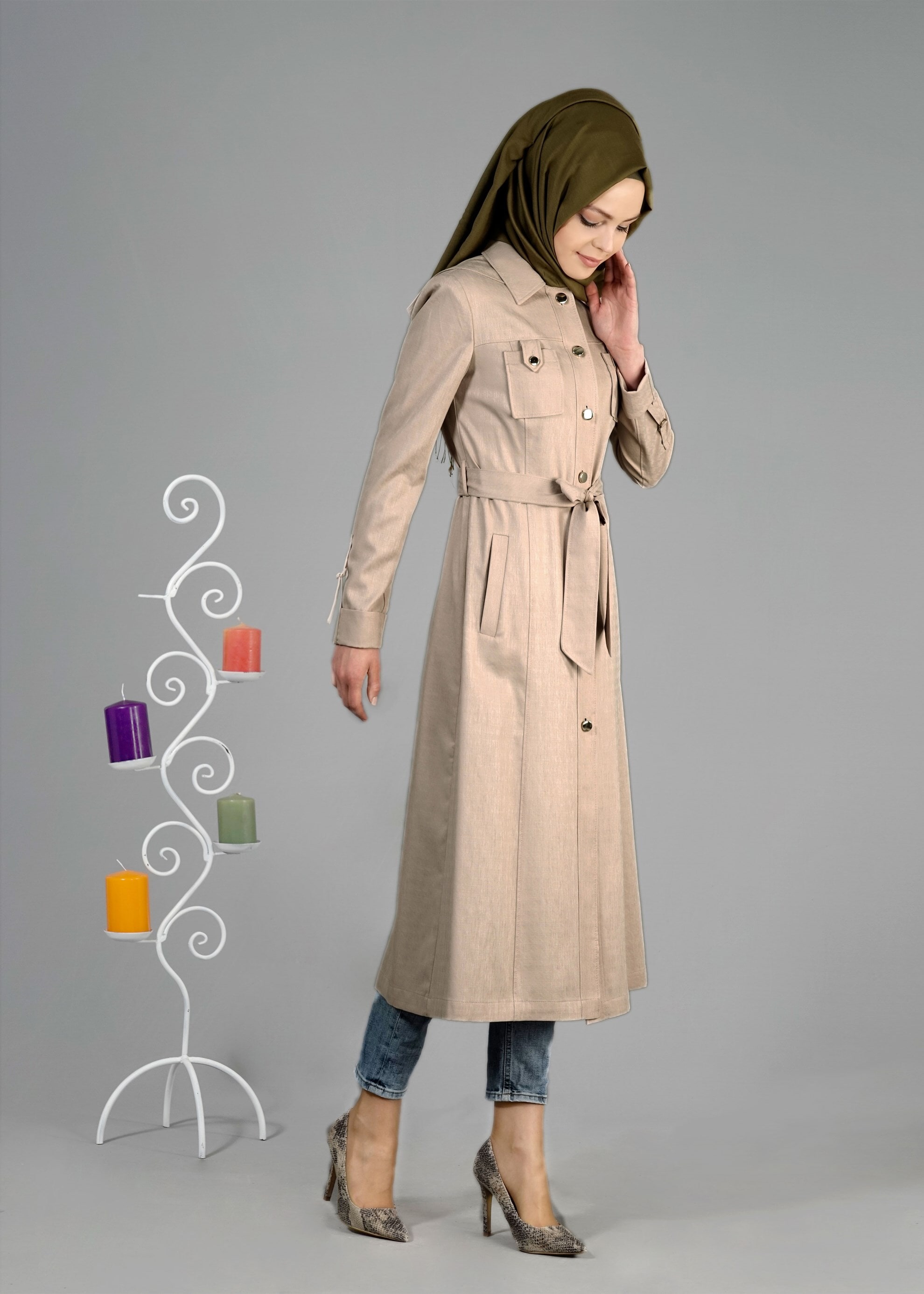 Tesettür giyim BEJ 1789 Beril Tesettür 736 Trench 38/46 TEK40