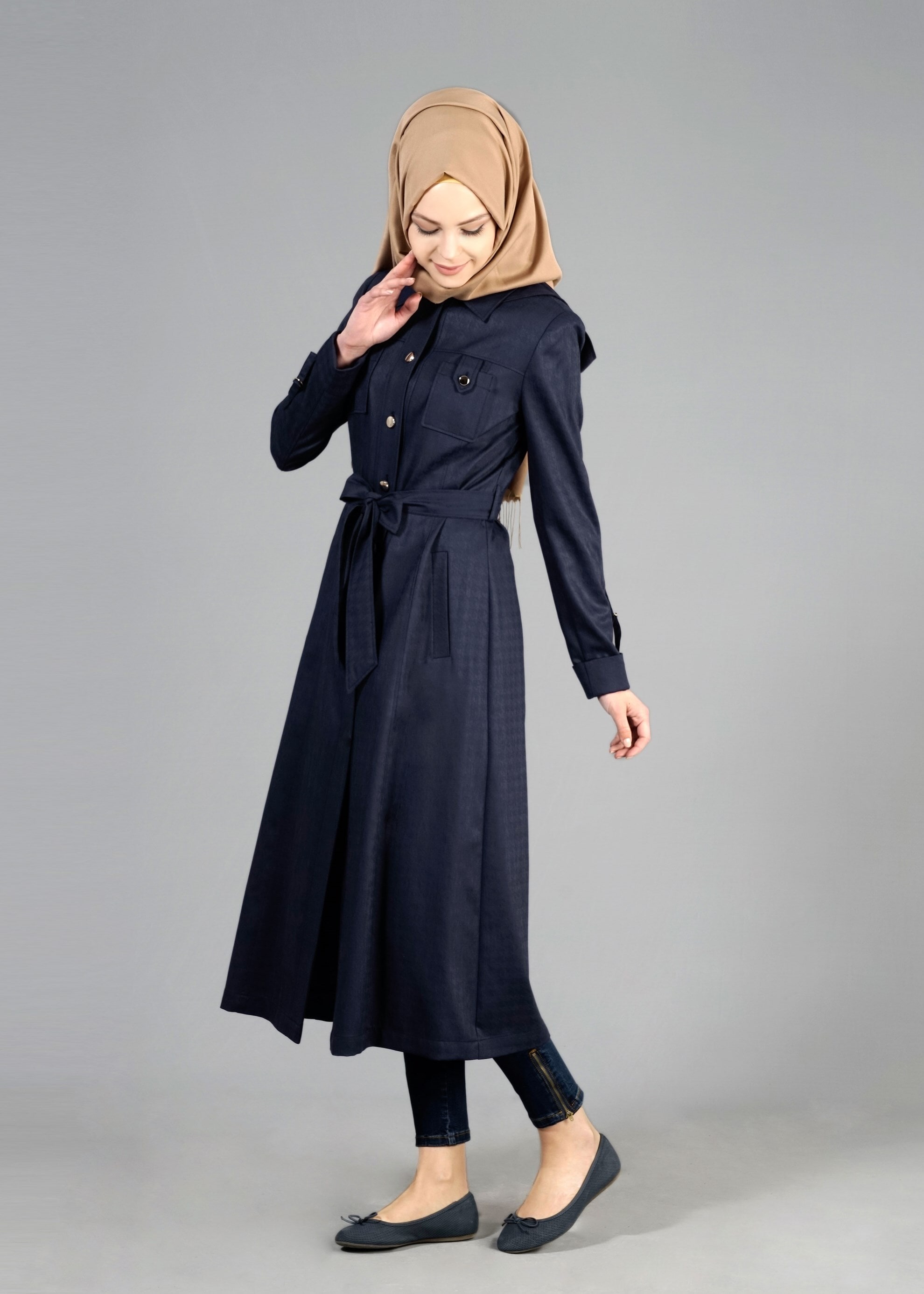 Tesettür giyim LACİVERT 1789 Beril Tesettür 736 Trench 38/46 TEK40