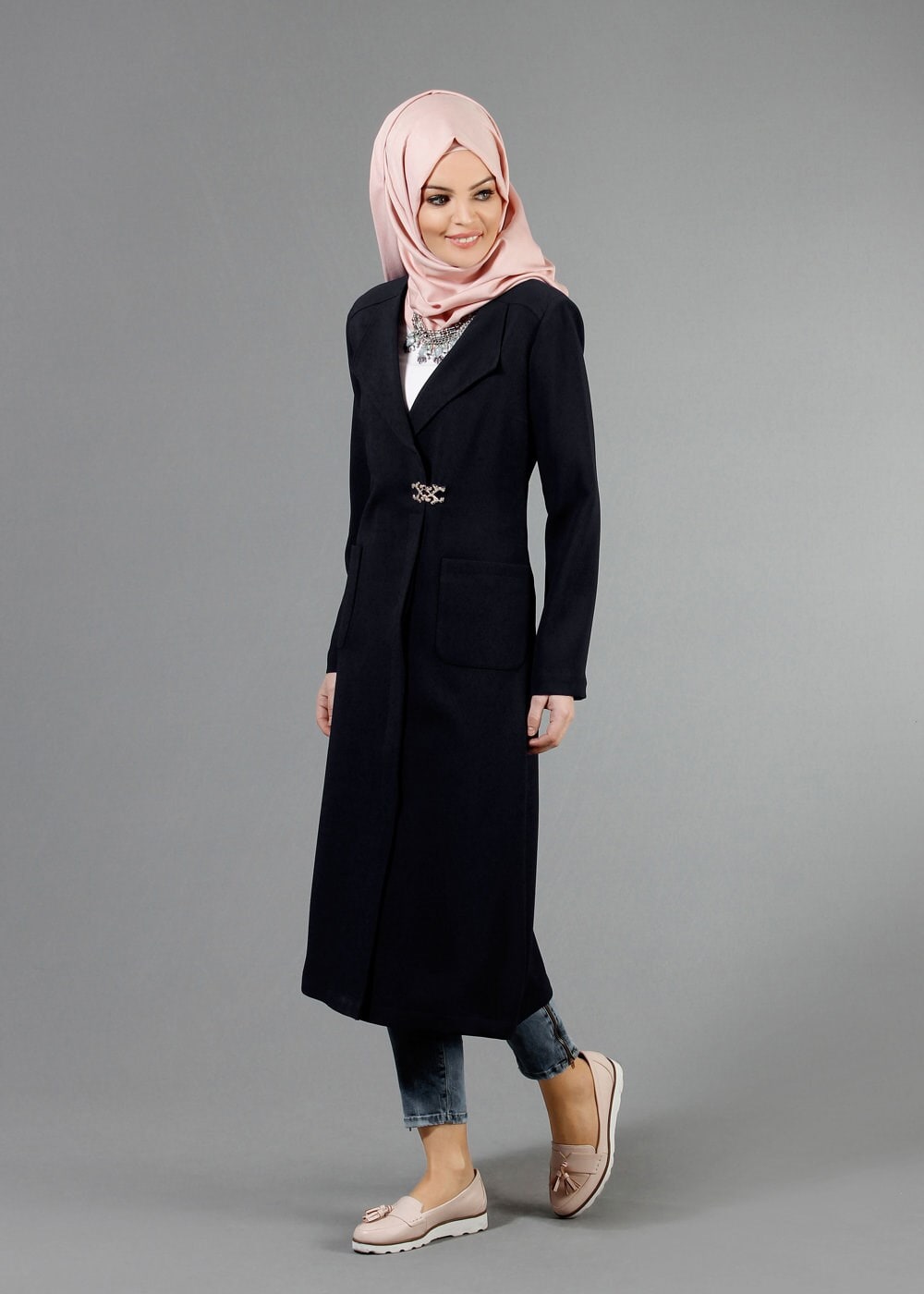 Tesettür giyim SİYAH 1791 Winter Efsane Tesettür Trench 38/46 TEK40