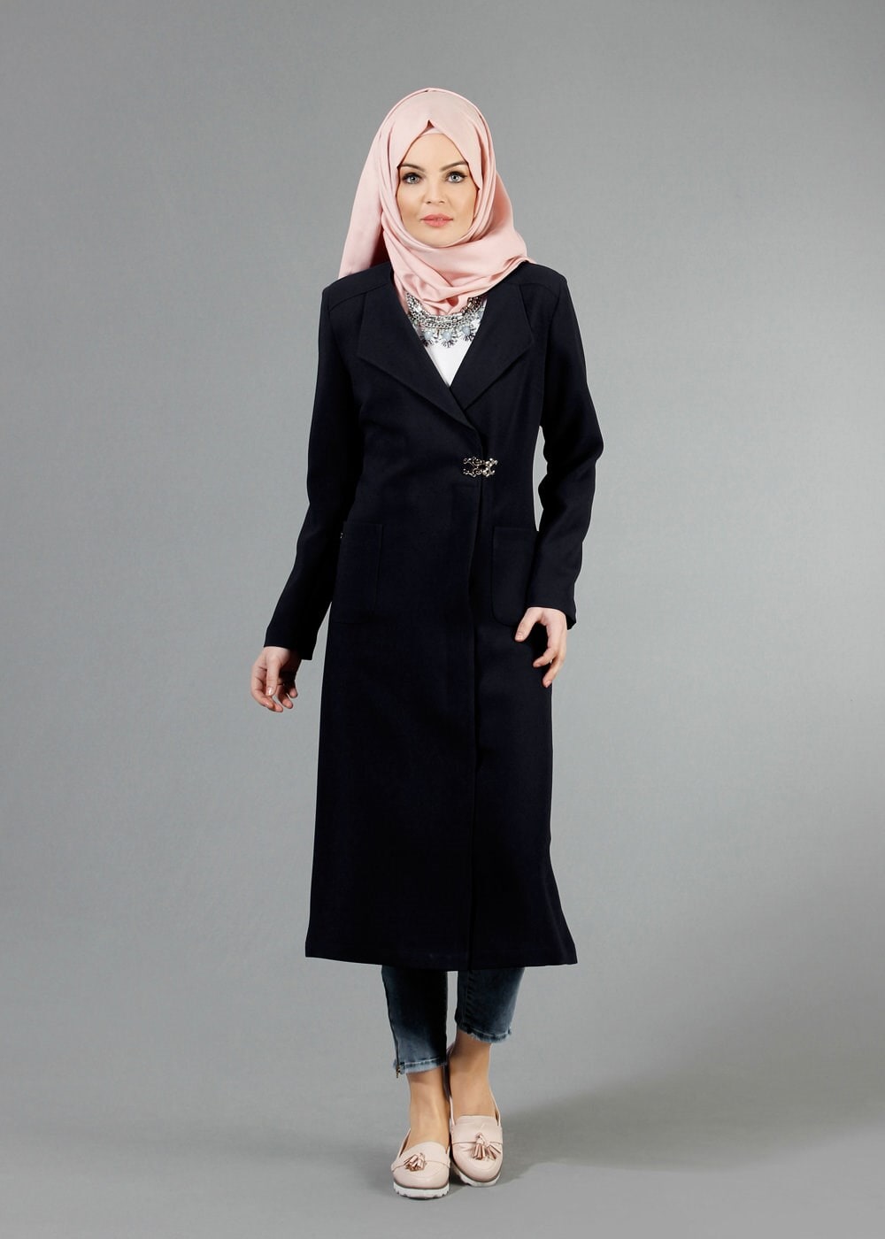 Tesettür giyim SİYAH 1791 Winter Efsane Tesettür Trench 38/46 TEK40