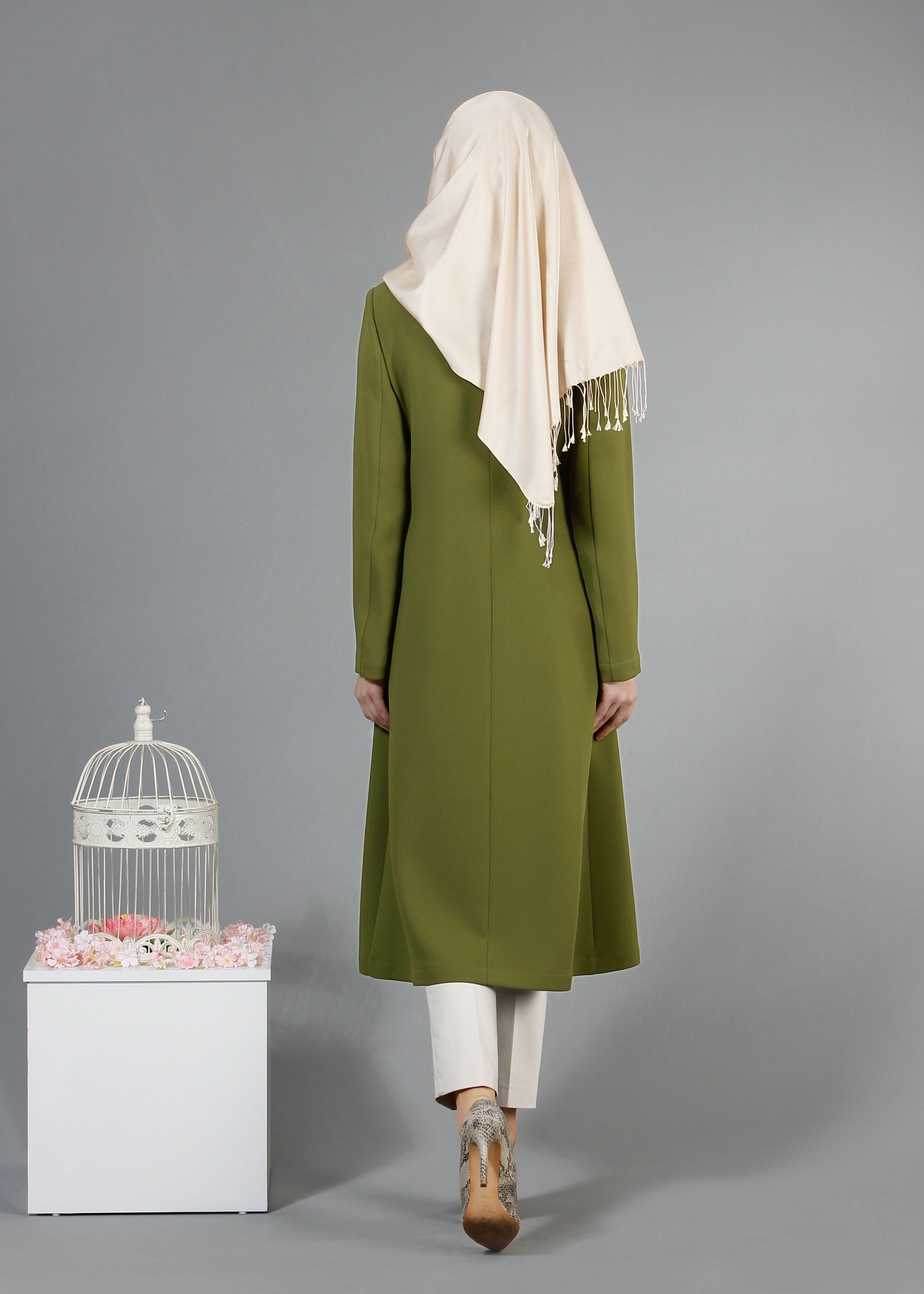 Tesettür giyim YEŞİL 1791 Winter Efsane Tesettür Trench 38/46 TEK40