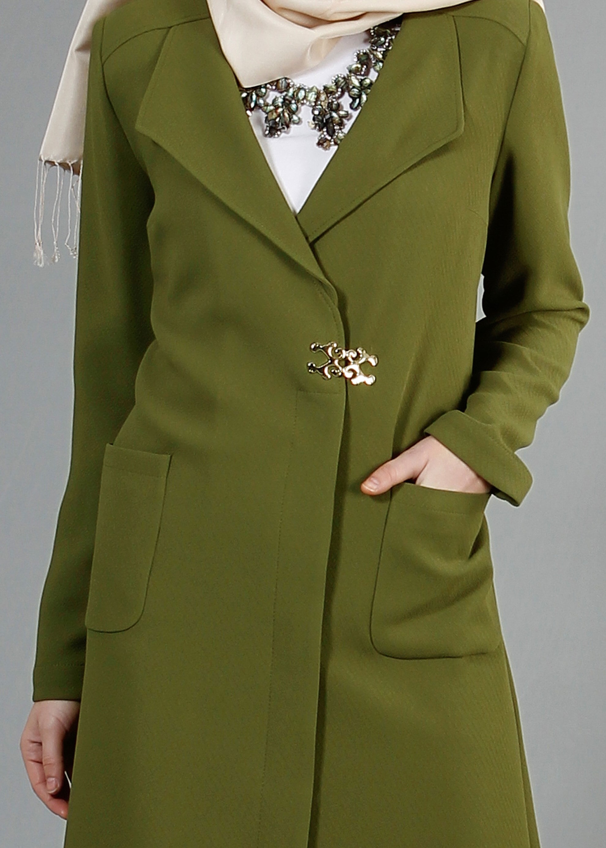 Tesettür giyim YEŞİL 1791 Winter Efsane Tesettür Trench 38/46 TEK40