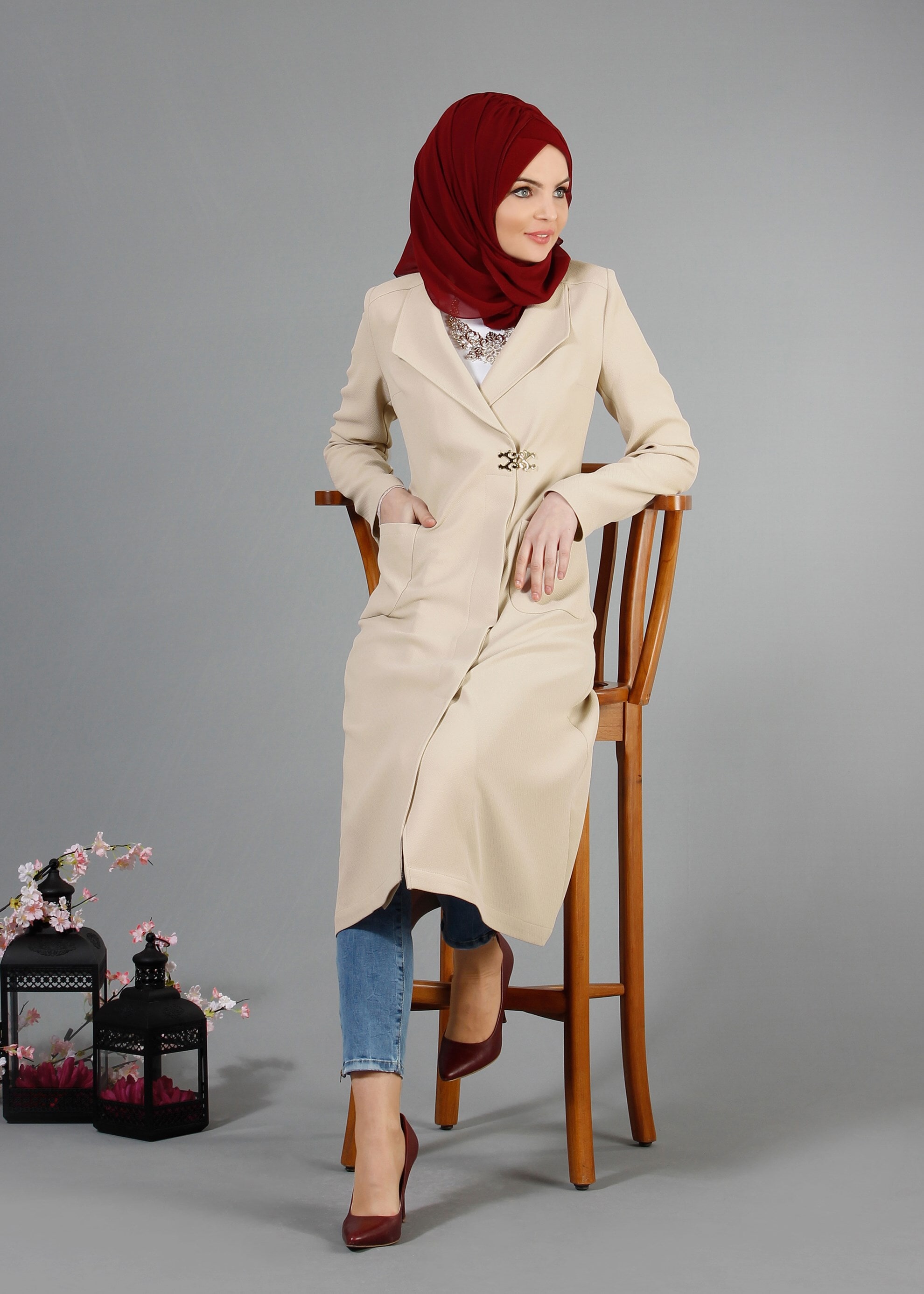 Tesettür giyim BEJ 1791 Winter Efsane Tesettür Trench 38/46 TEK40