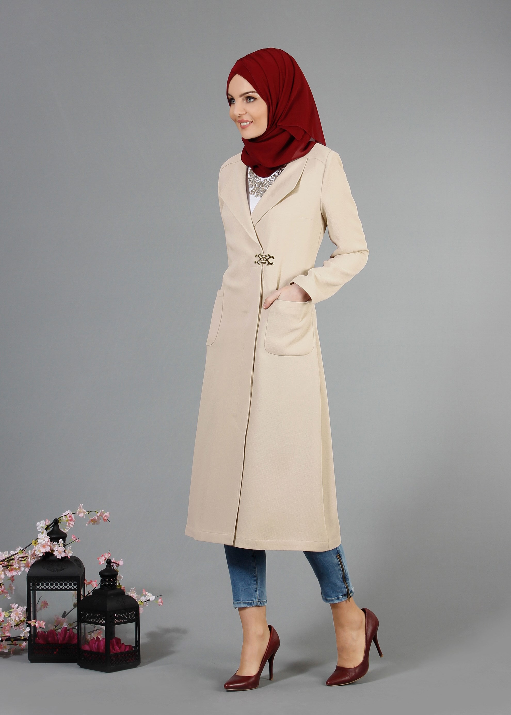 Tesettür giyim BEJ 1791 Winter Efsane Tesettür Trench 38/46 TEK40