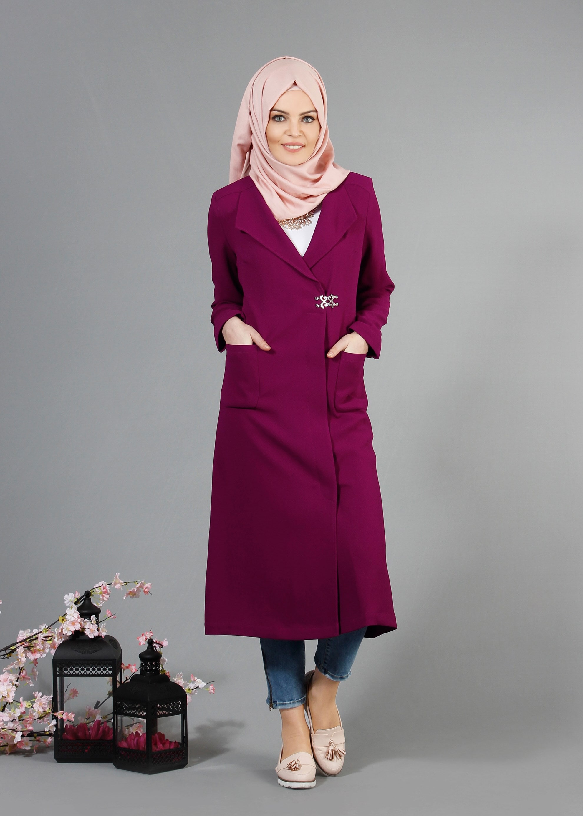 Tesettür giyim FUŞYA 1791 Winter Efsane Tesettür Trench 38/46 TEK40