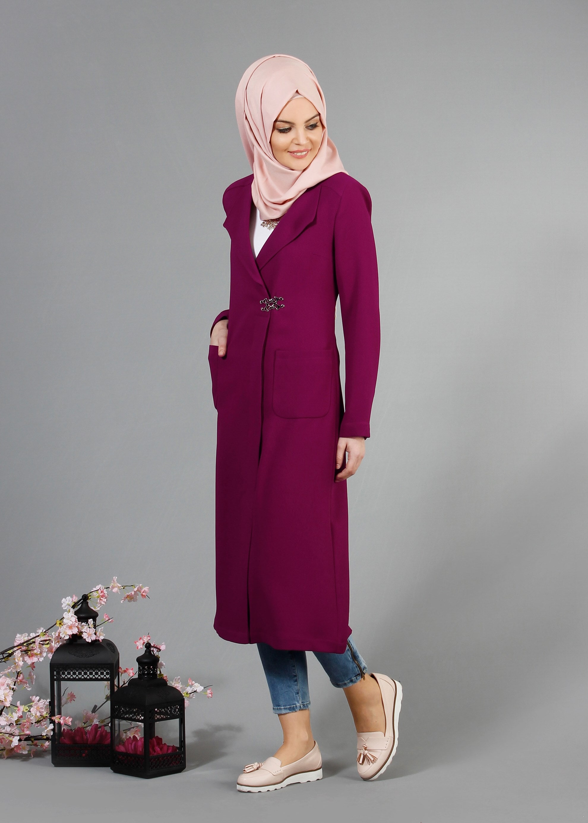 Tesettür giyim FUŞYA 1791 Winter Efsane Tesettür Trench 38/46 TEK40