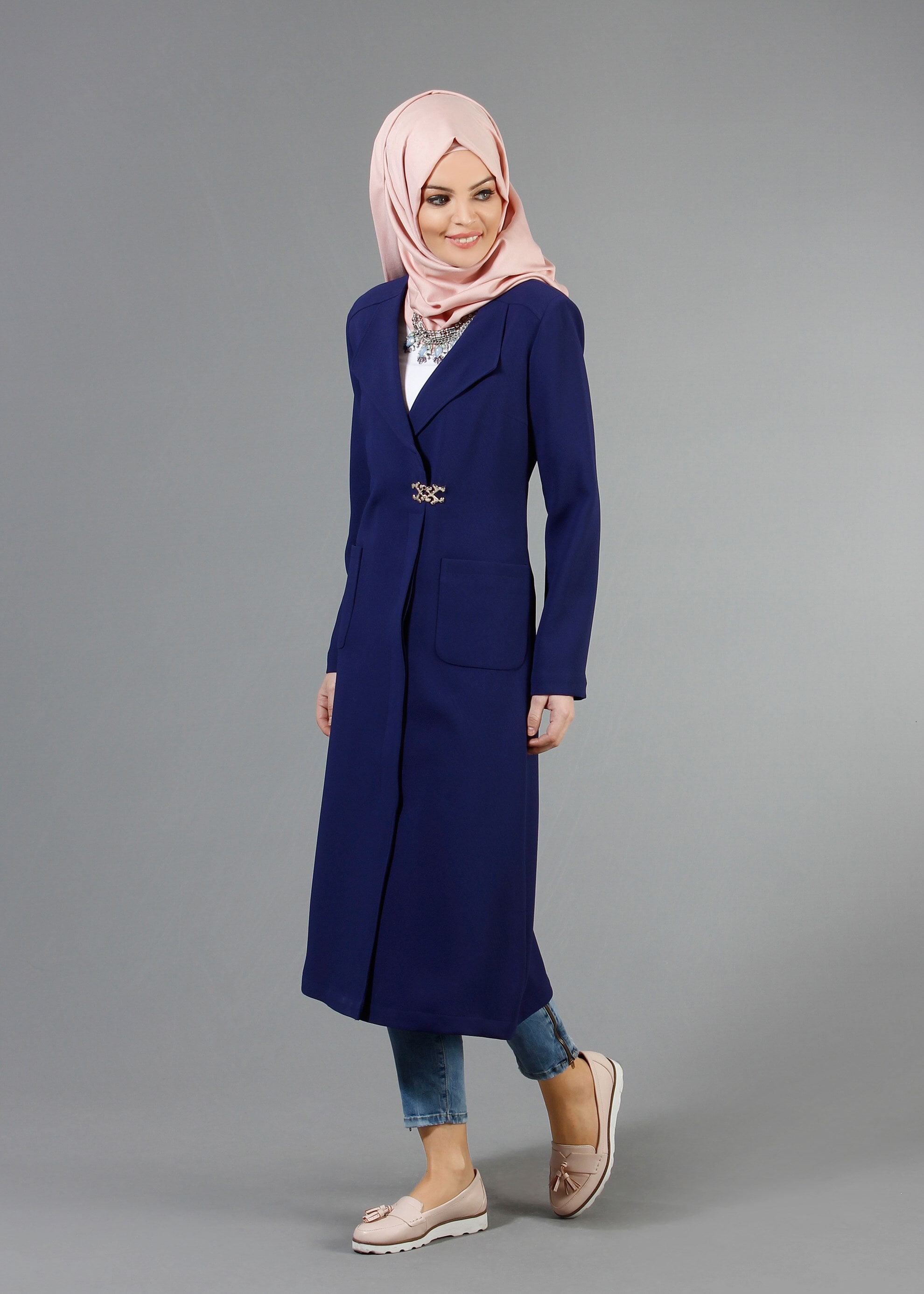 Tesettür giyim LACİVERT 1791 Winter Efsane Tesettür Trench 38/46 TEK40