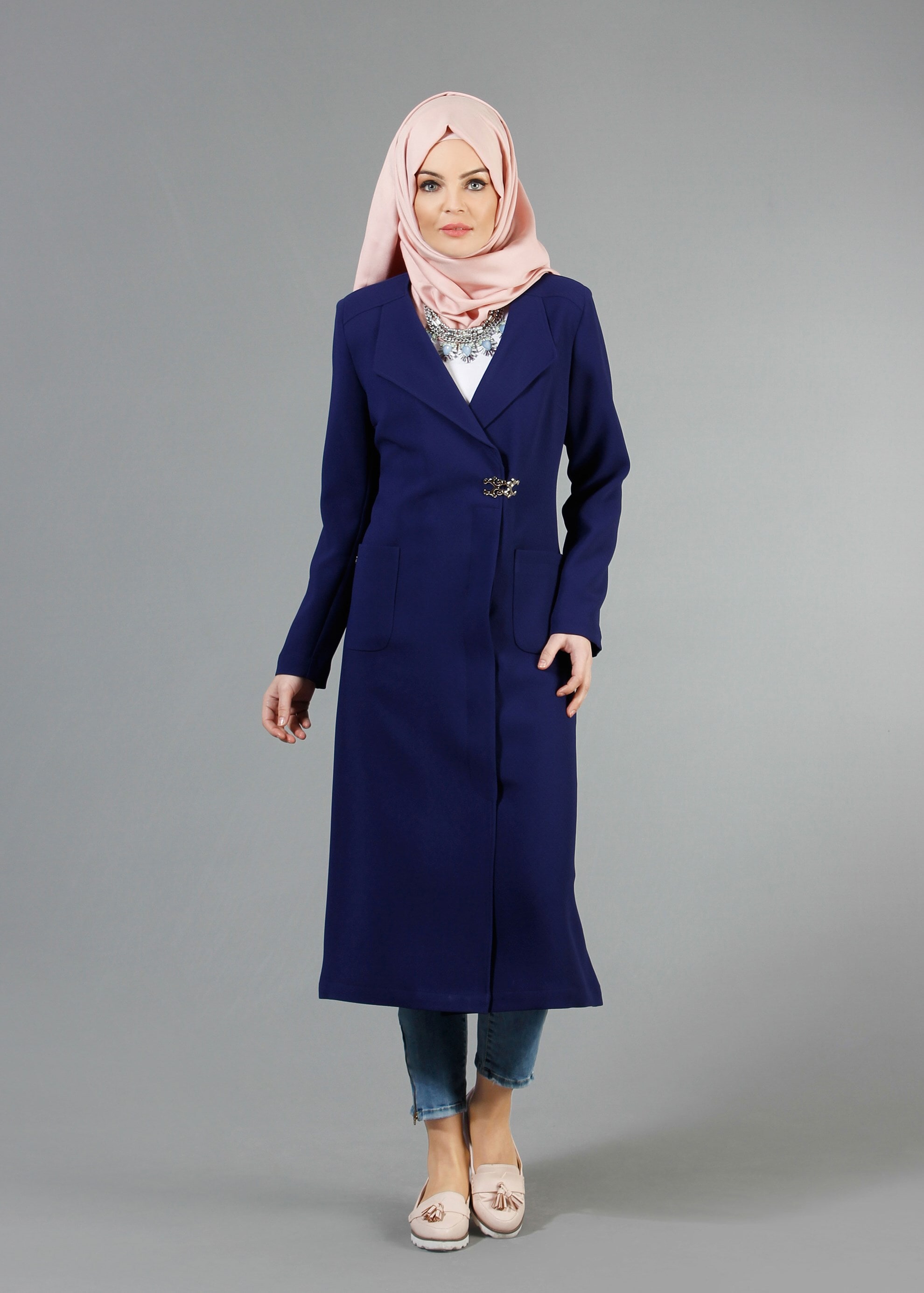 Tesettür giyim LACİVERT 1791 Winter Efsane Tesettür Trench 38/46 TEK40