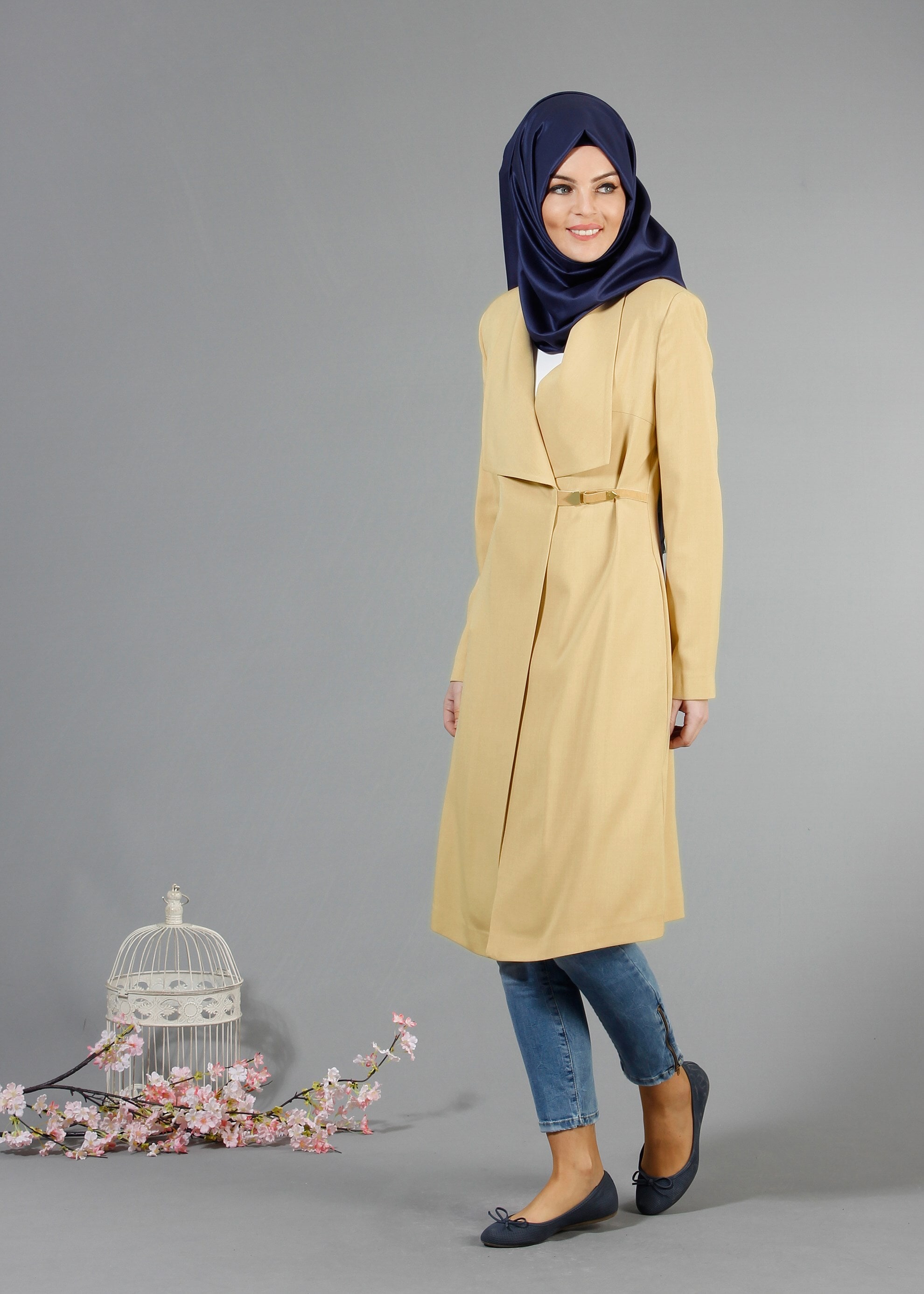 Tesettür giyim KAHVE 1792 VİOLET TRENCH 38/44 TEK36