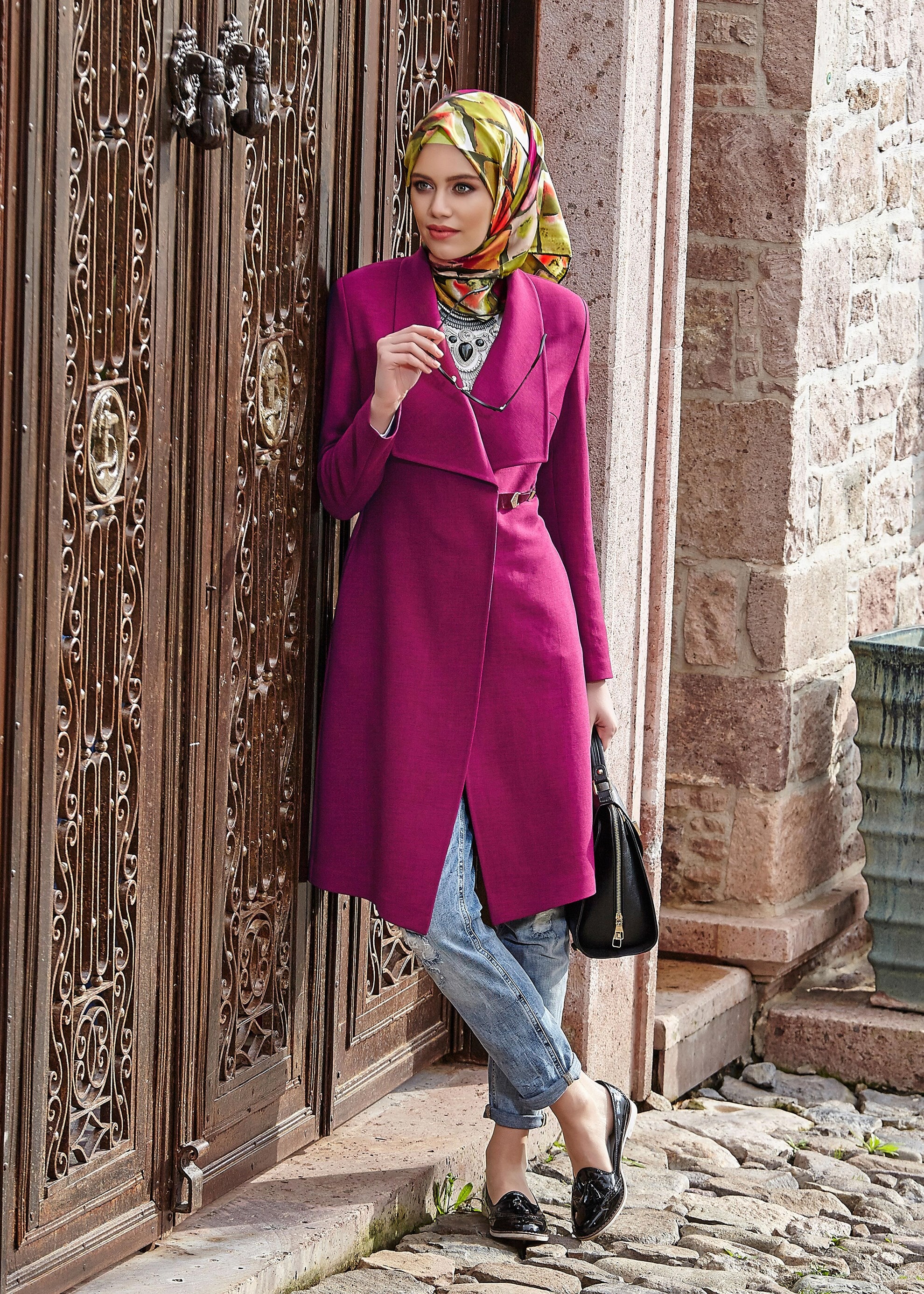 Tesettür giyim MÜRDÜM 1792 VİOLET TRENCH 38/44 TEK36