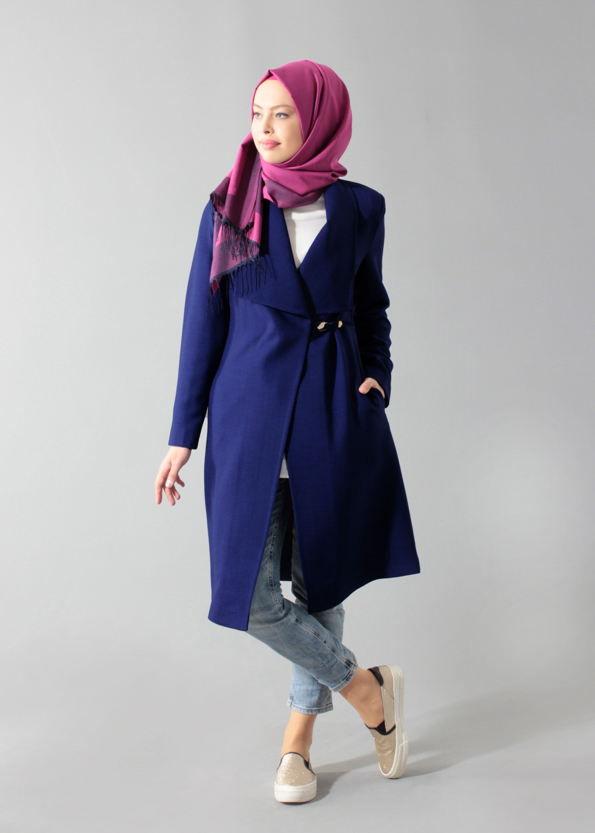 Tesettür giyim LACİVERT 1792 VİOLET TRENCH 38/44 TEK36