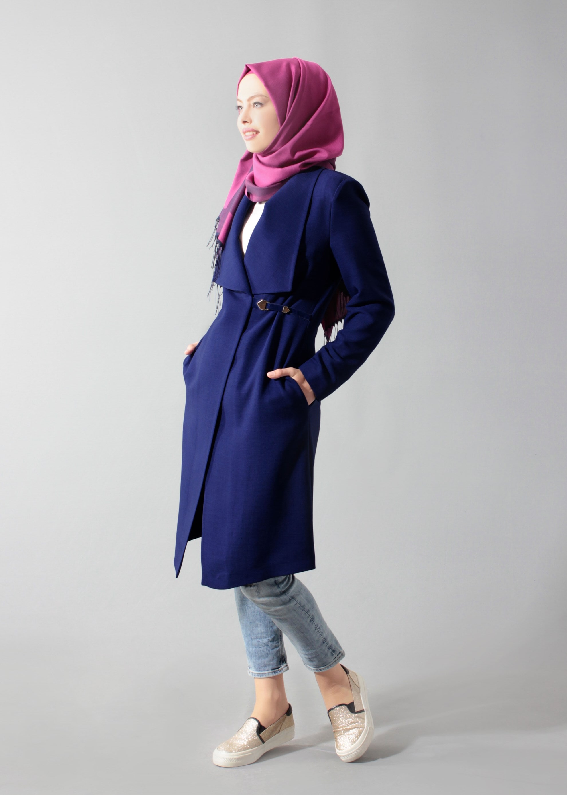 Tesettür giyim LACİVERT 1792 VİOLET TRENCH 38/44 TEK36