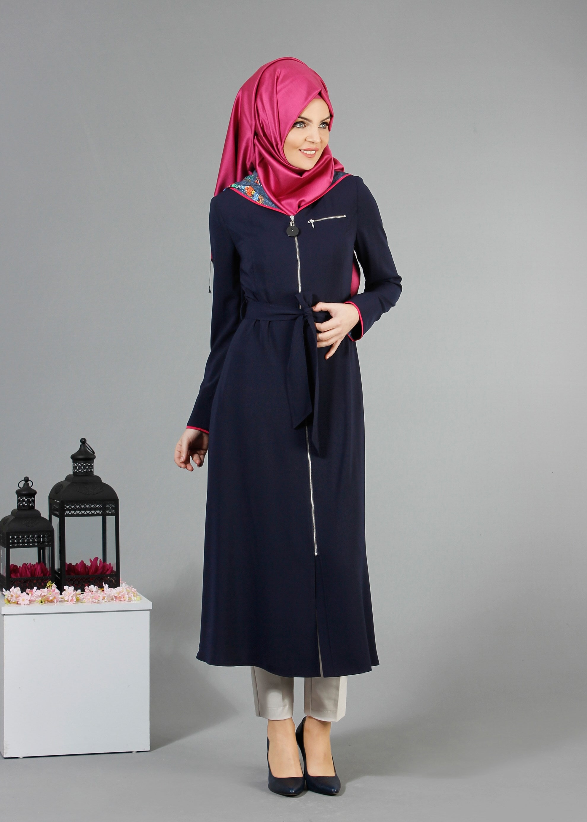 Tesettür giyim LACİVERT 1794 Farah Tesettür Trench 38/46 TEK40