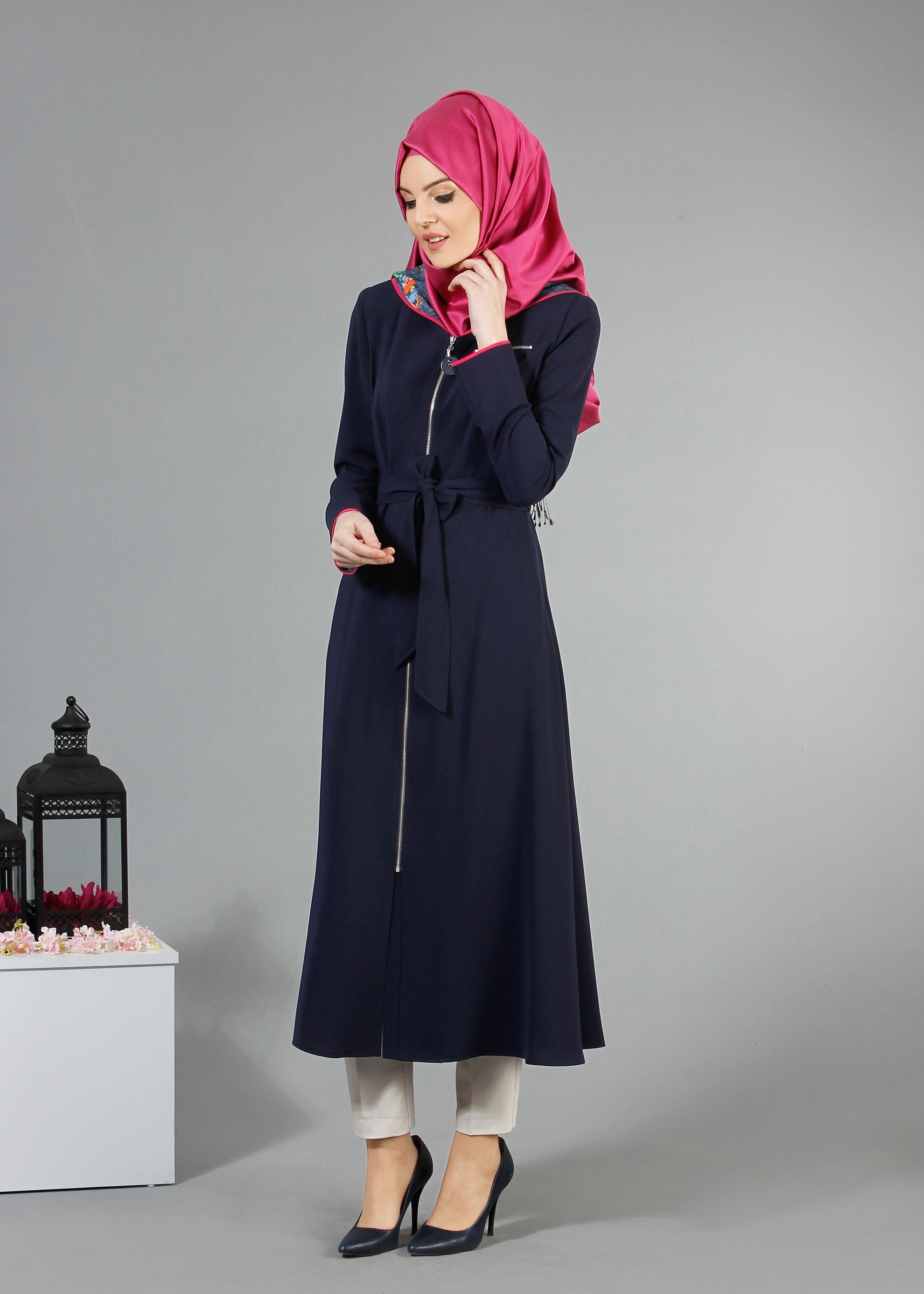 Tesettür giyim LACİVERT 1794 Farah Tesettür Trench 38/46 TEK40