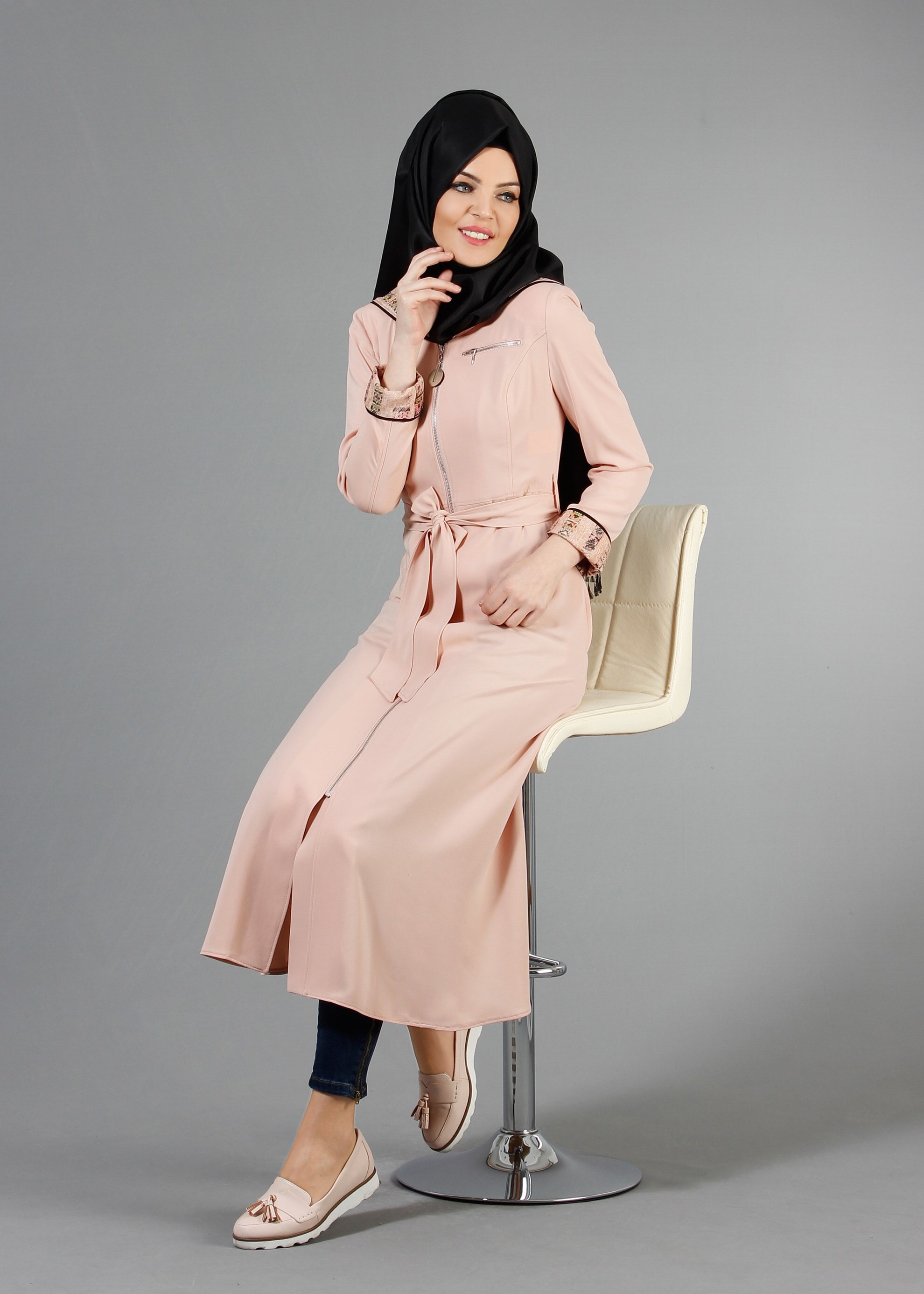 Tesettür giyim PUDRA 1794 Farah Tesettür Trench 38/46 TEK40