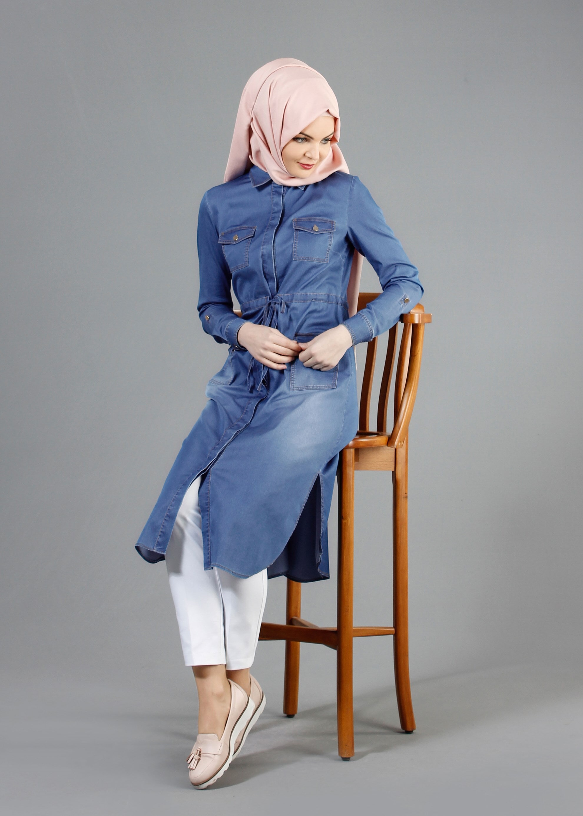 Tesettür giyim MAVİ 1796 Benin Tesettür Trench 36/44(38/40) TEK42