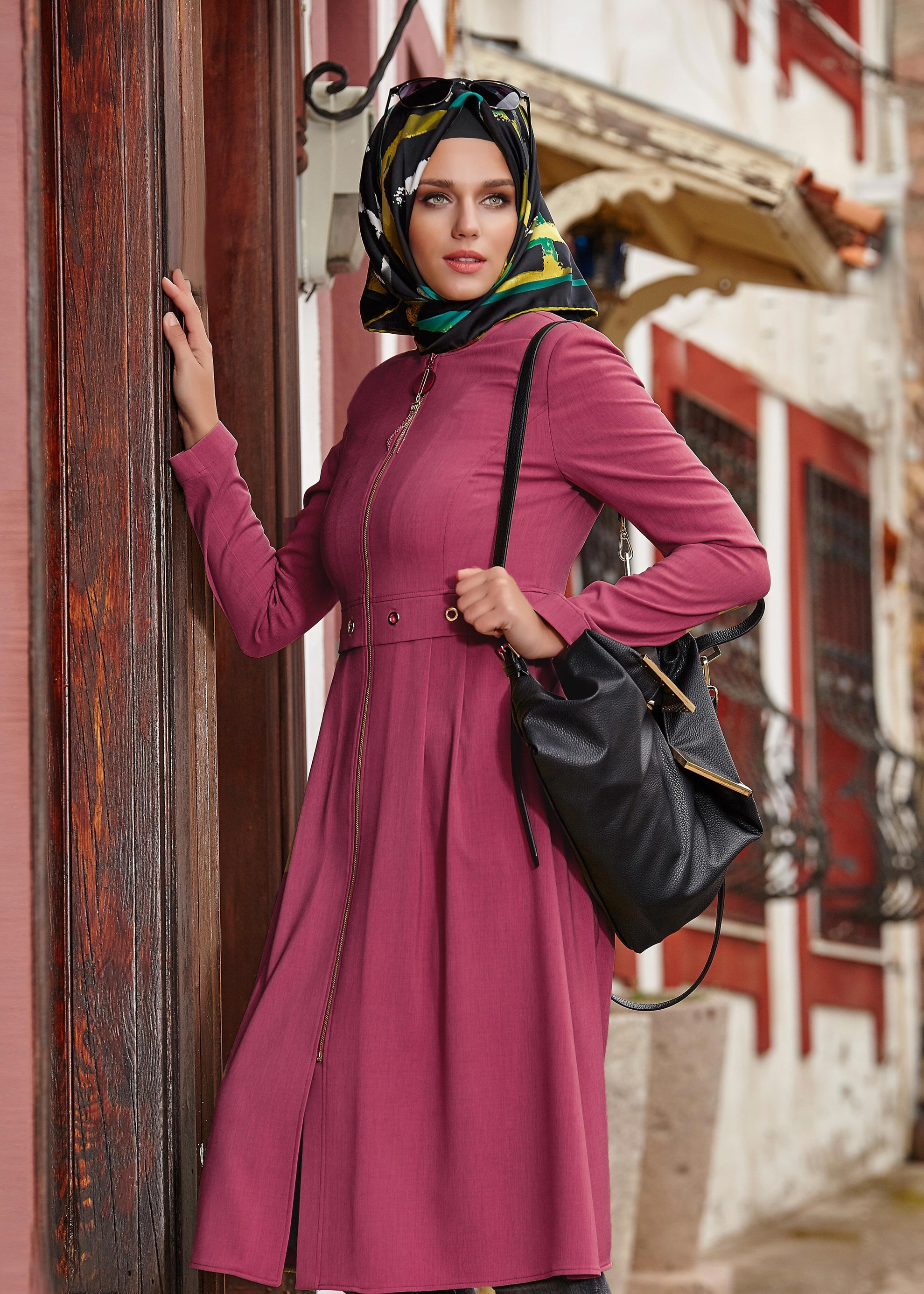 Tesettür giyim FUŞYA 1799 Stil Tesettür Trench 36/42(38-40) TEK38
