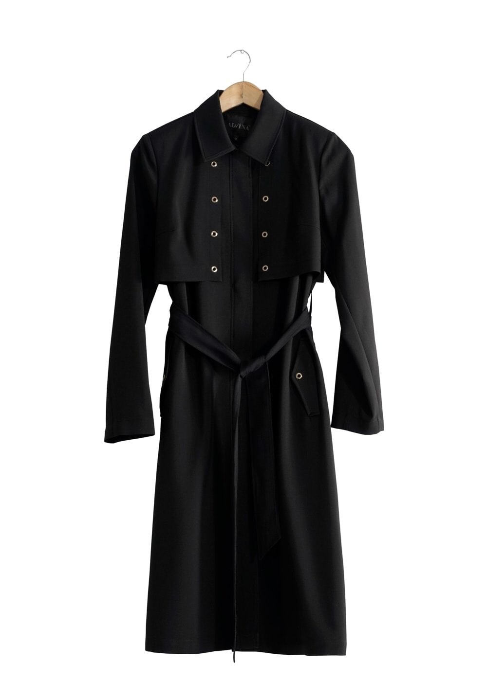 Tesettür giyim SİYAH KUŞGÖZÜ DETAYLI KUŞAKLI TRENÇKOT 1803 