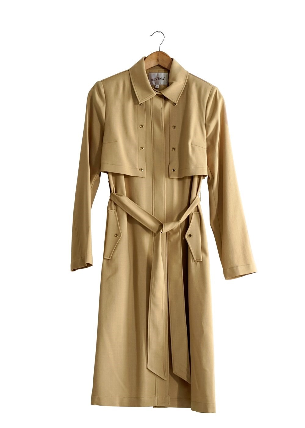 Tesettür giyim BEJ KUŞGÖZÜ DETAYLI KUŞAKLI TRENÇKOT 1803 