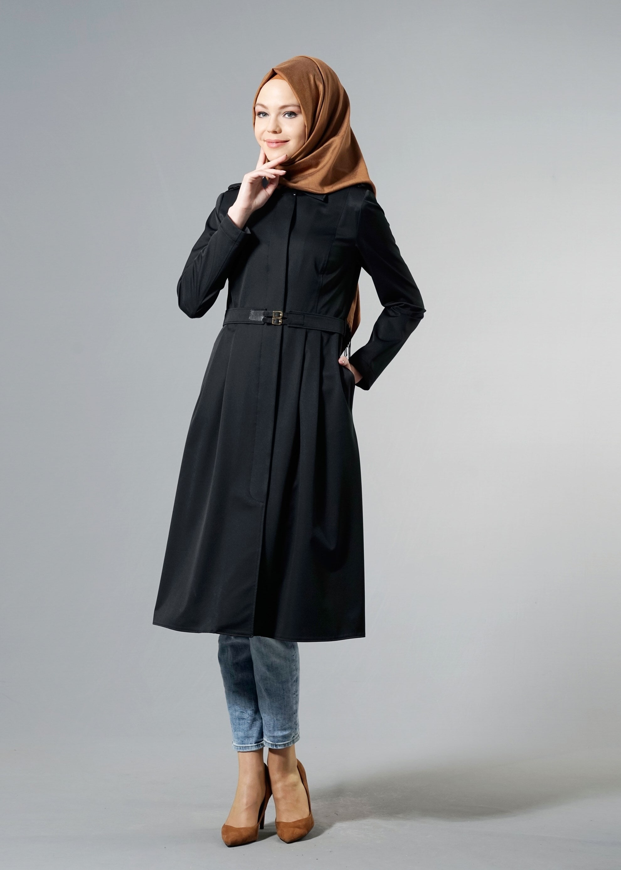 Tesettür giyim SİYAH 1805 YAREN 43717 TRENCH 36/44(38-40) TEK38