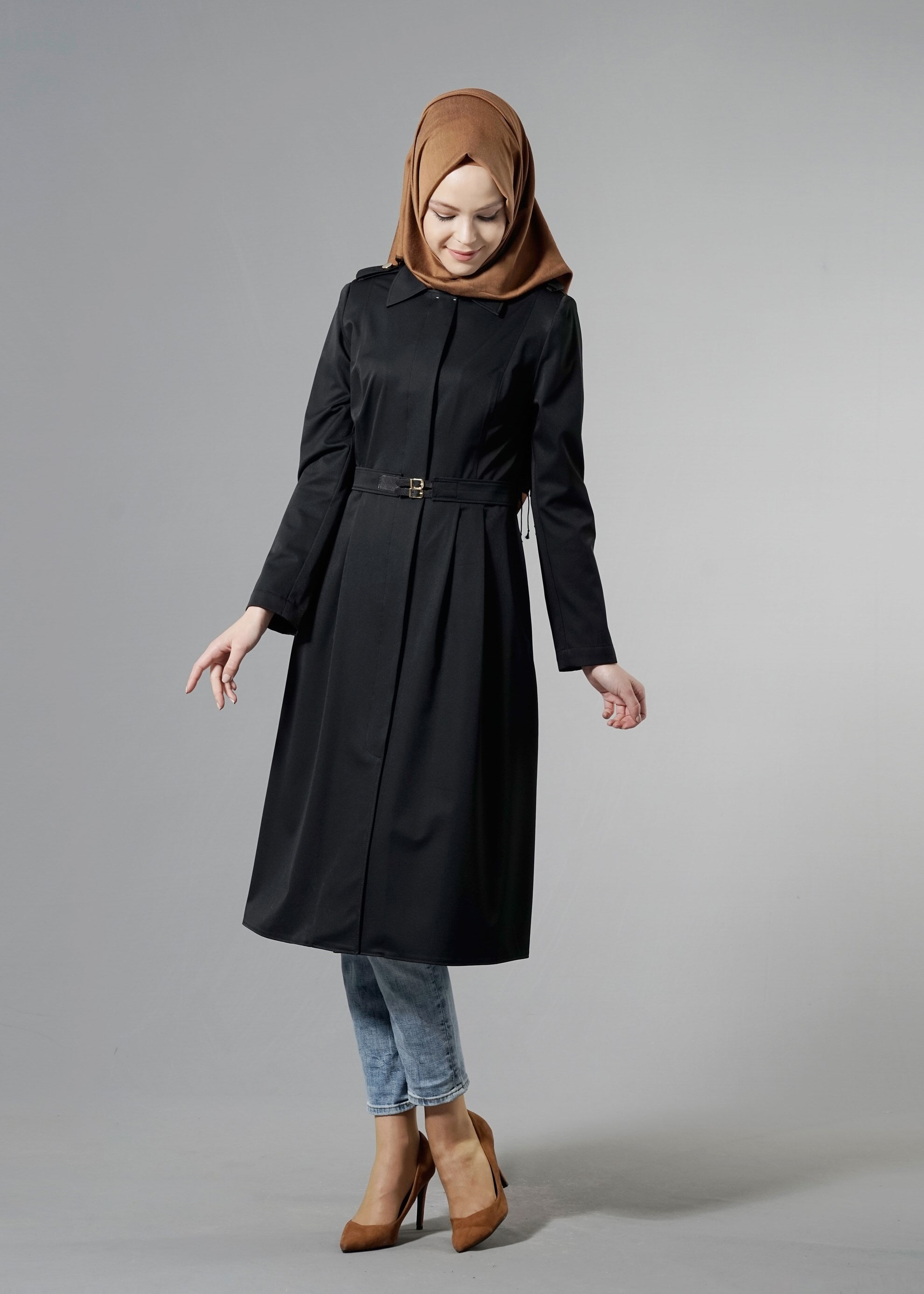Tesettür giyim SİYAH 1805 YAREN 43717 TRENCH 36/44(38-40) TEK38
