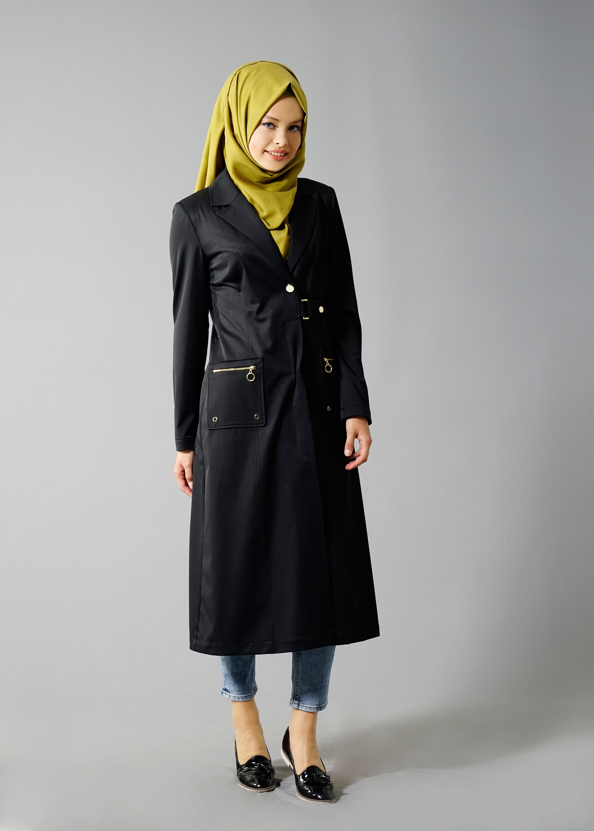 Tesettür giyim SİYAH 1807 Yaren Tesettür 43717 Trench 38/44 TEK38
