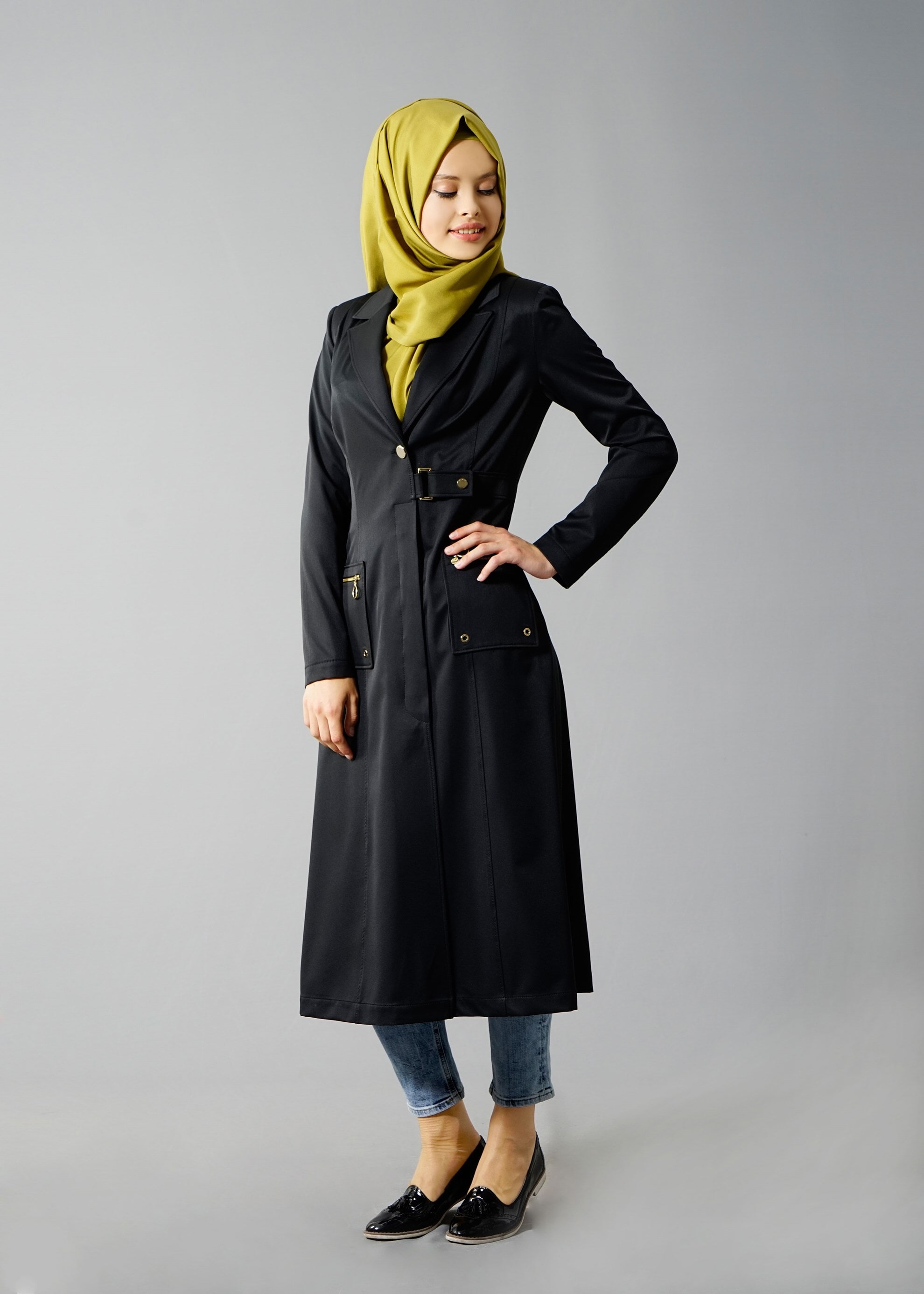 Tesettür giyim SİYAH 1807 Yaren Tesettür 43717 Trench 38/44 TEK38