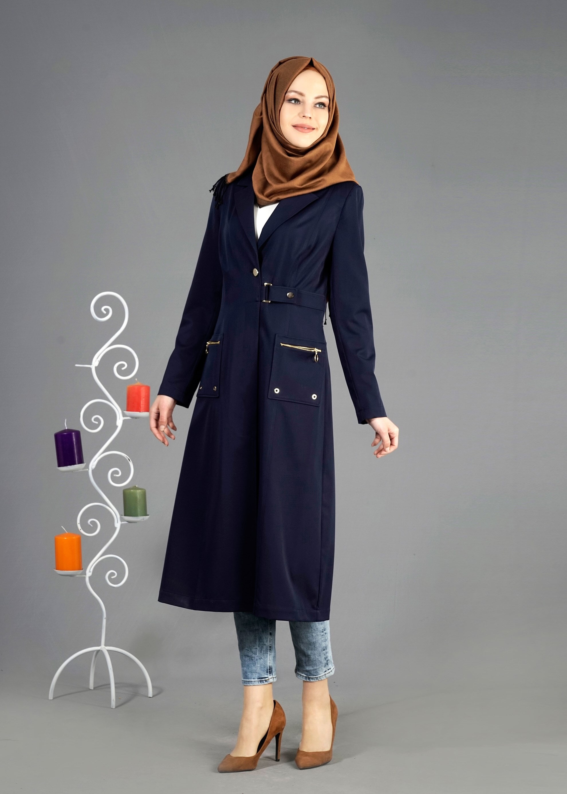 Tesettür giyim LACİVERT 1807 Yaren Tesettür 43717 Trench 38/44 TEK38