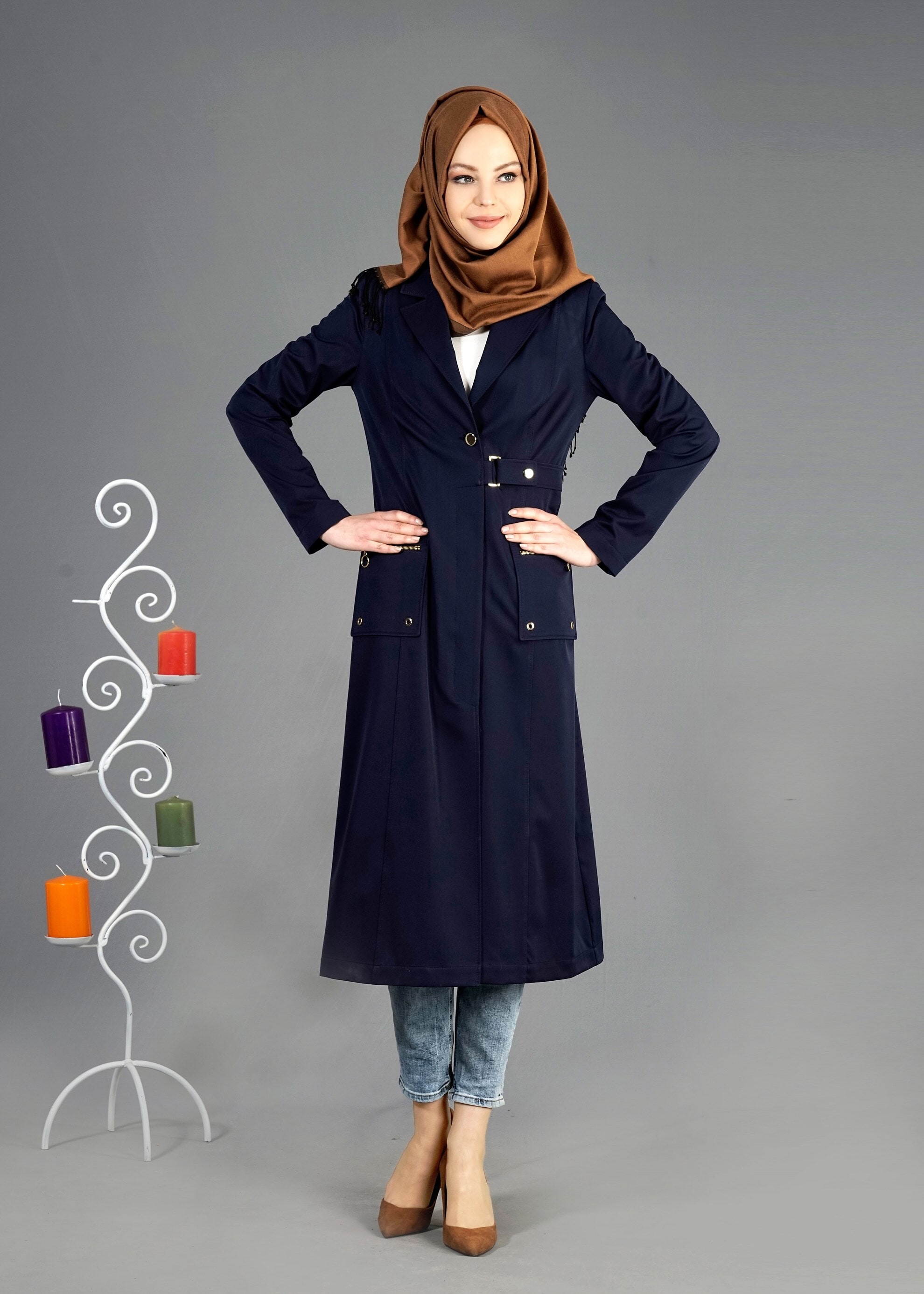 Tesettür giyim LACİVERT 1807 Yaren Tesettür 43717 Trench 38/44 TEK38