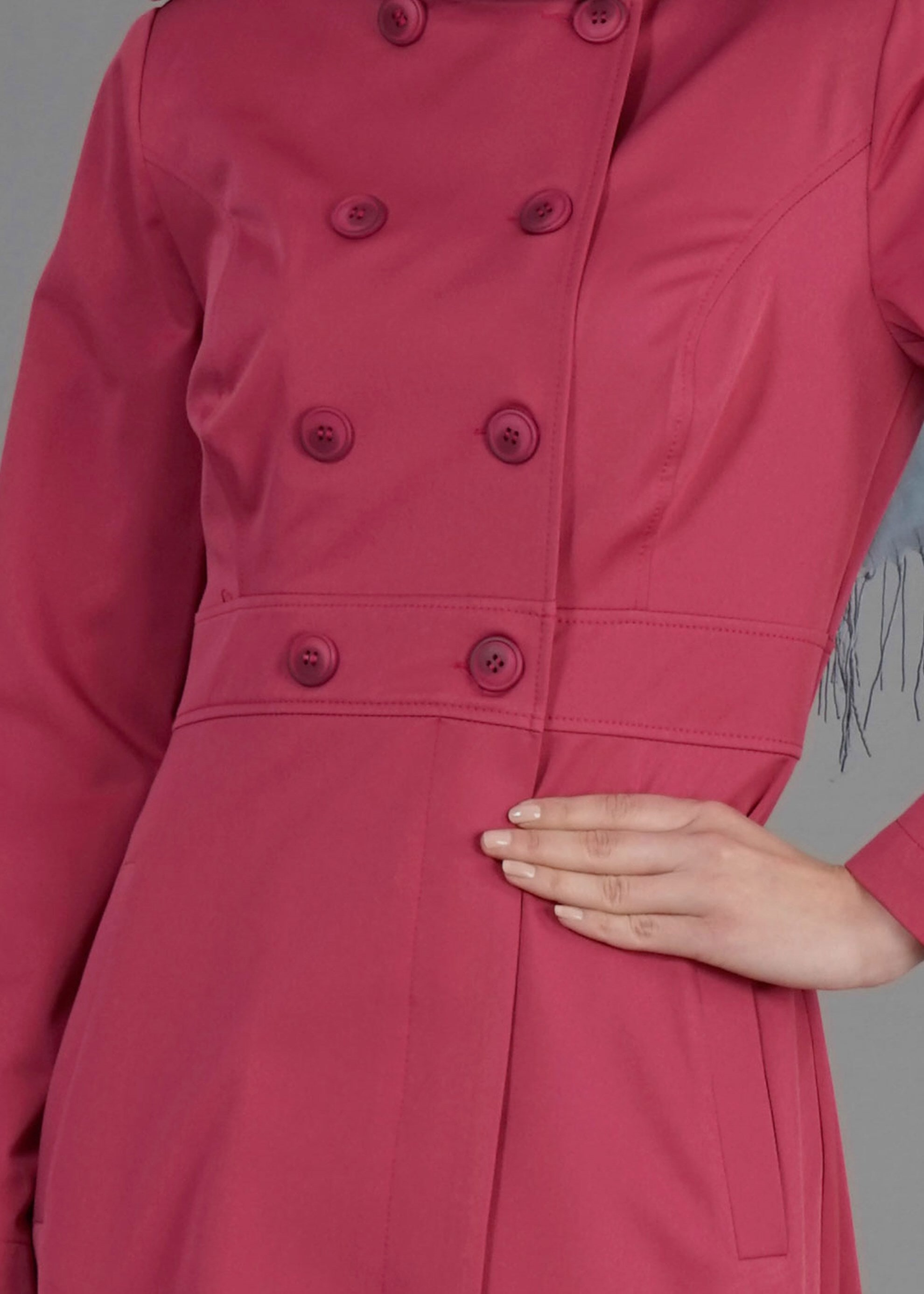 Tesettür giyim FUŞYA DÜĞMELİ CEPLİ TRENÇKOT 1810 